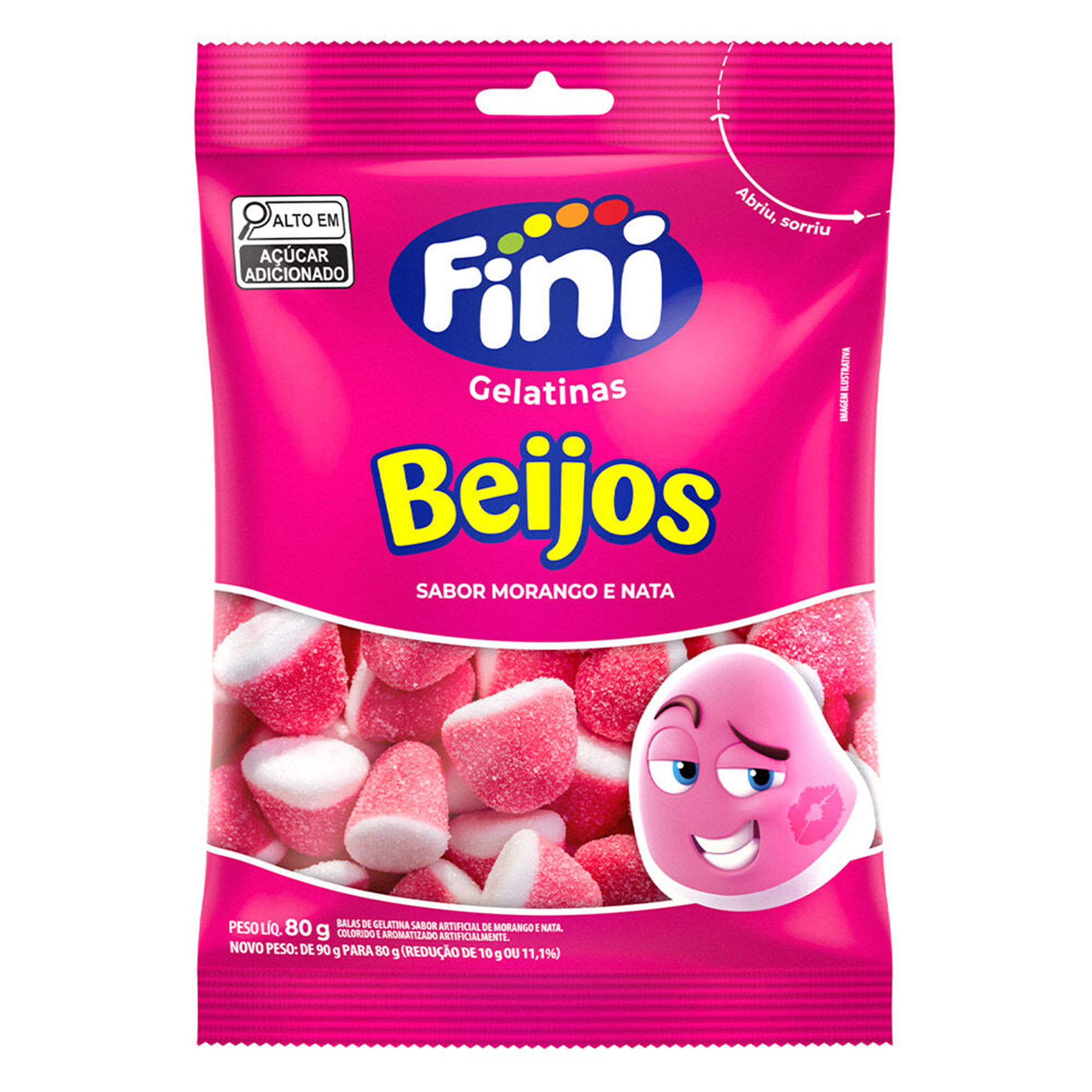 Bala de Gelatina Fini Beijos Pacote 80g&nbsp;