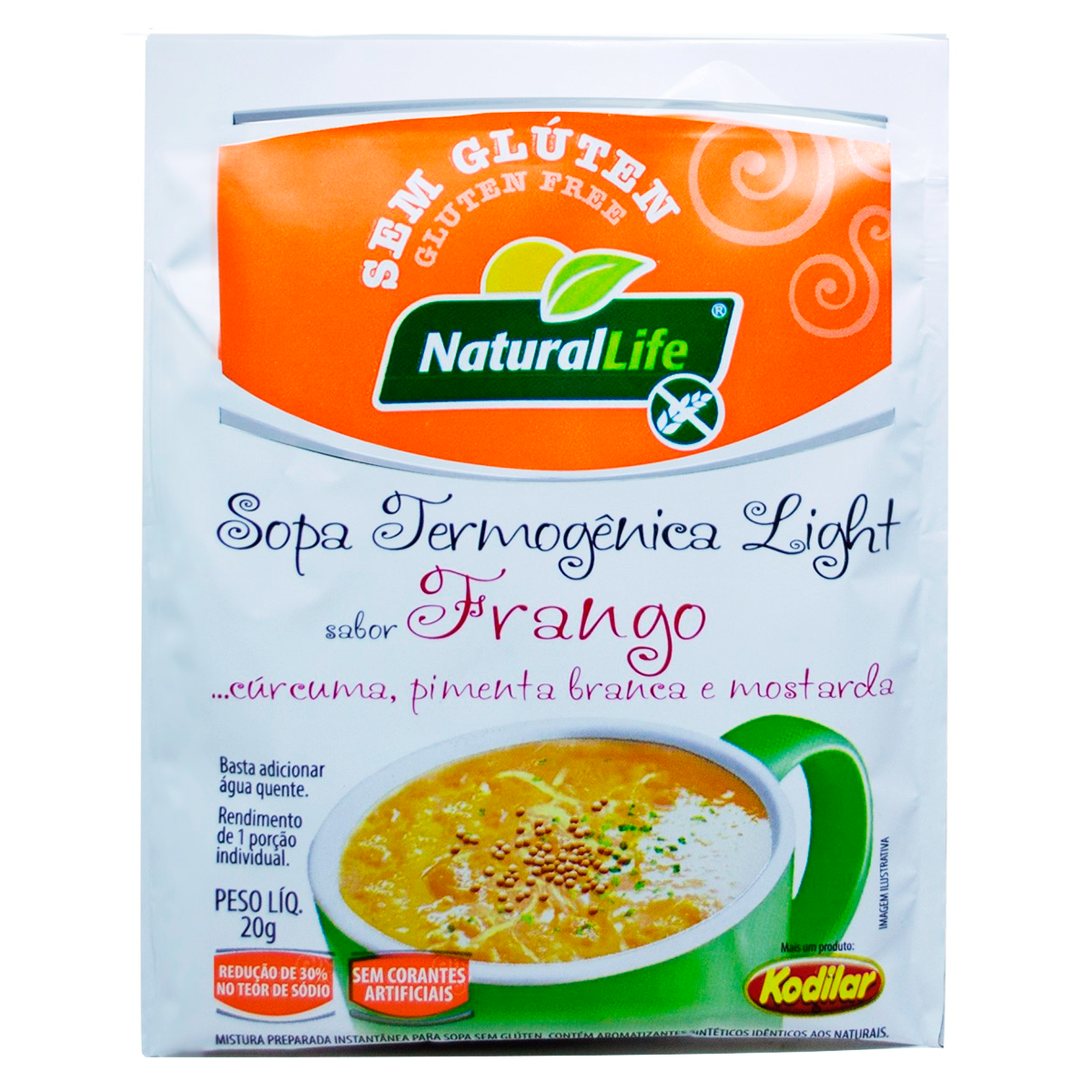 Sopa Termog&ecirc;nica Light Frango sem Gl&uacute;ten Kodilar Natural Life Sach&ecirc; 20g