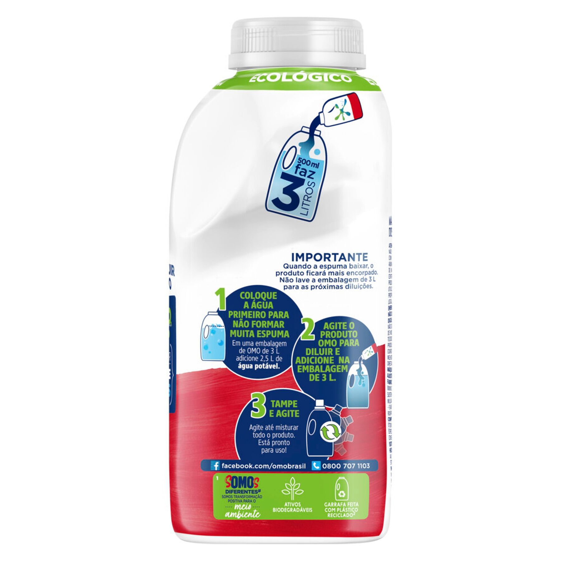 Sab&atilde;o L&iacute;quido Lava Roupas Concentrado Omo Lavagem Perfeita Para Diluir Frasco 500ml&nbsp;&nbsp;