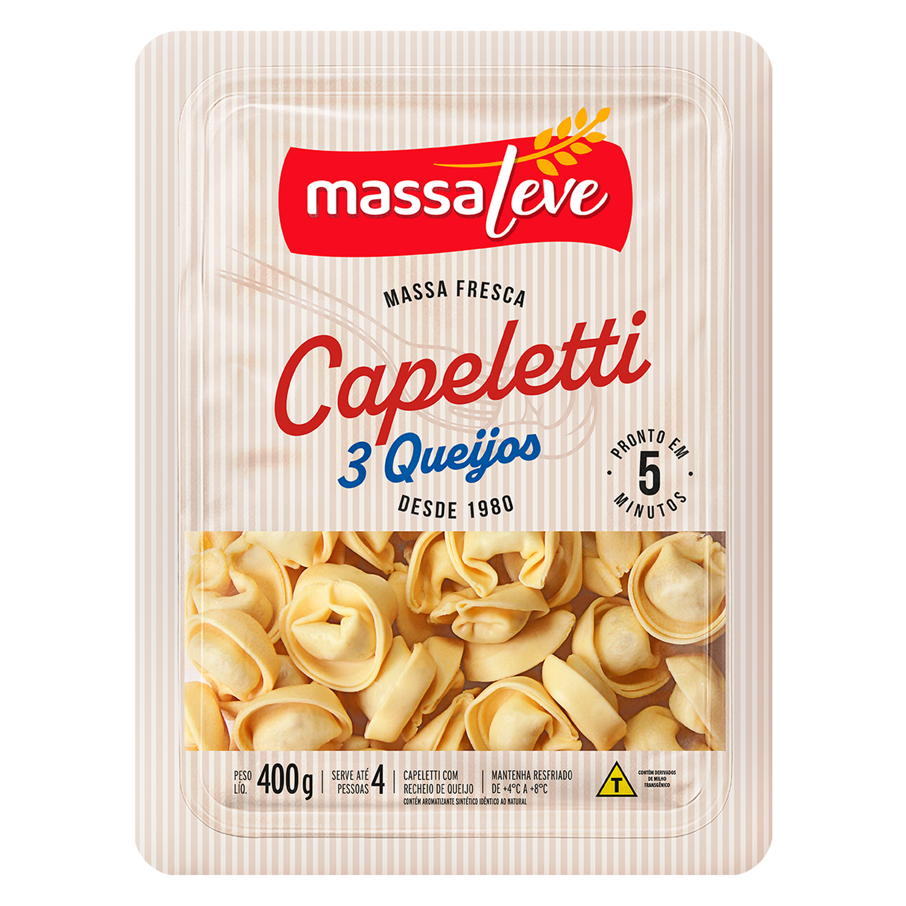 Massa Fresca Capeletti de 3 Queijos Massa Leve Pacote 400g