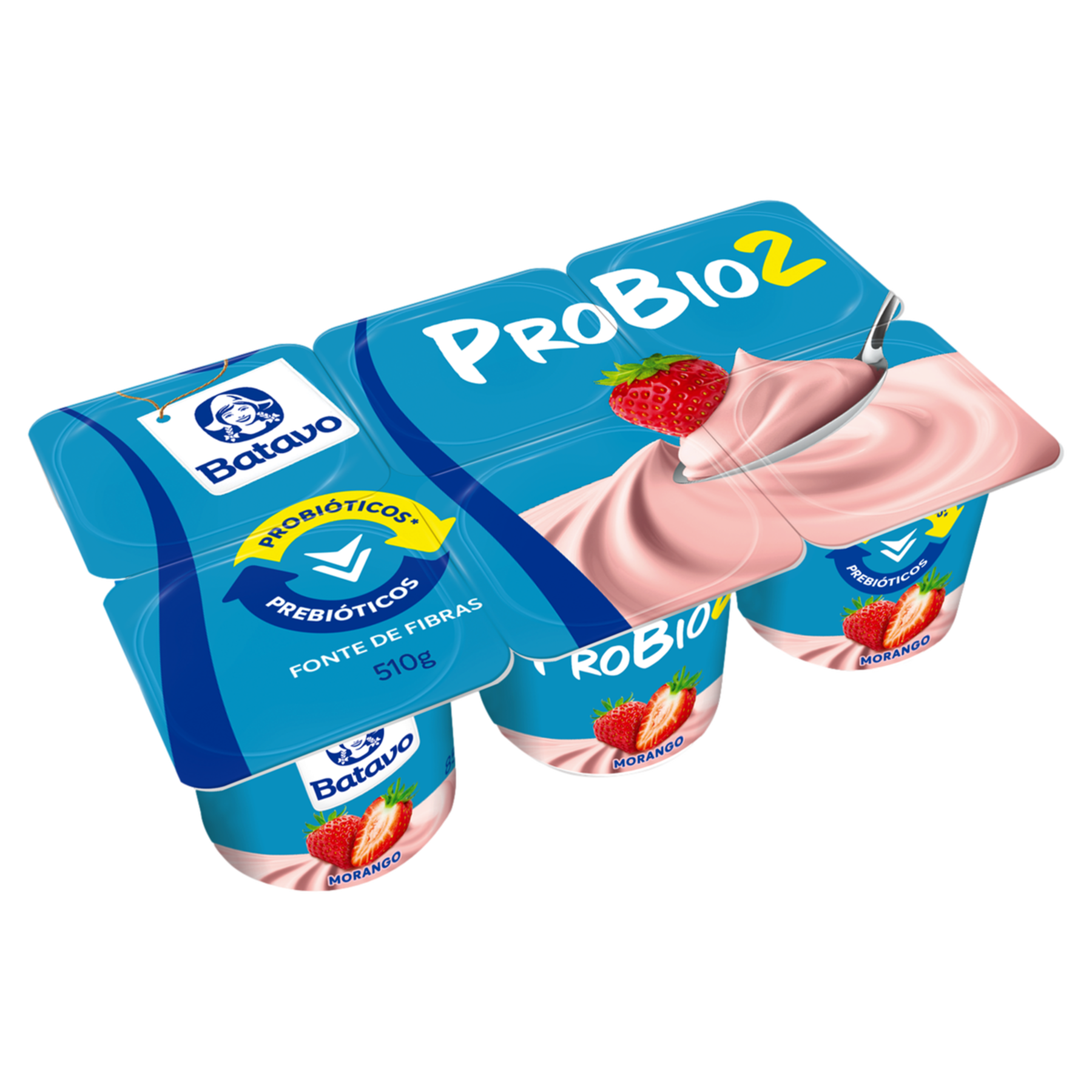 Iogurte Integral Morango Batavo ProBio2 Bandeja 510g 6 Unidades 85g Cada