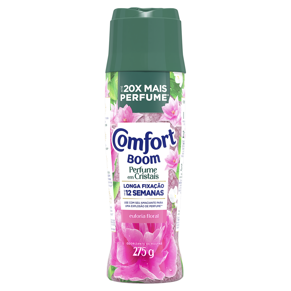Odorizante de Roupas Euforia Floral Perfume em Cristais Comfort Boom Frasco 275g