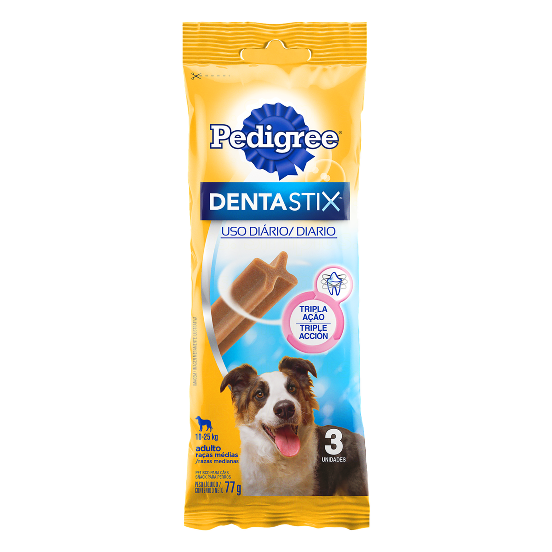 Petisco para Cães Adultos Raças Médias Pedigree Dentastix Pacote 77g 3 Unidades