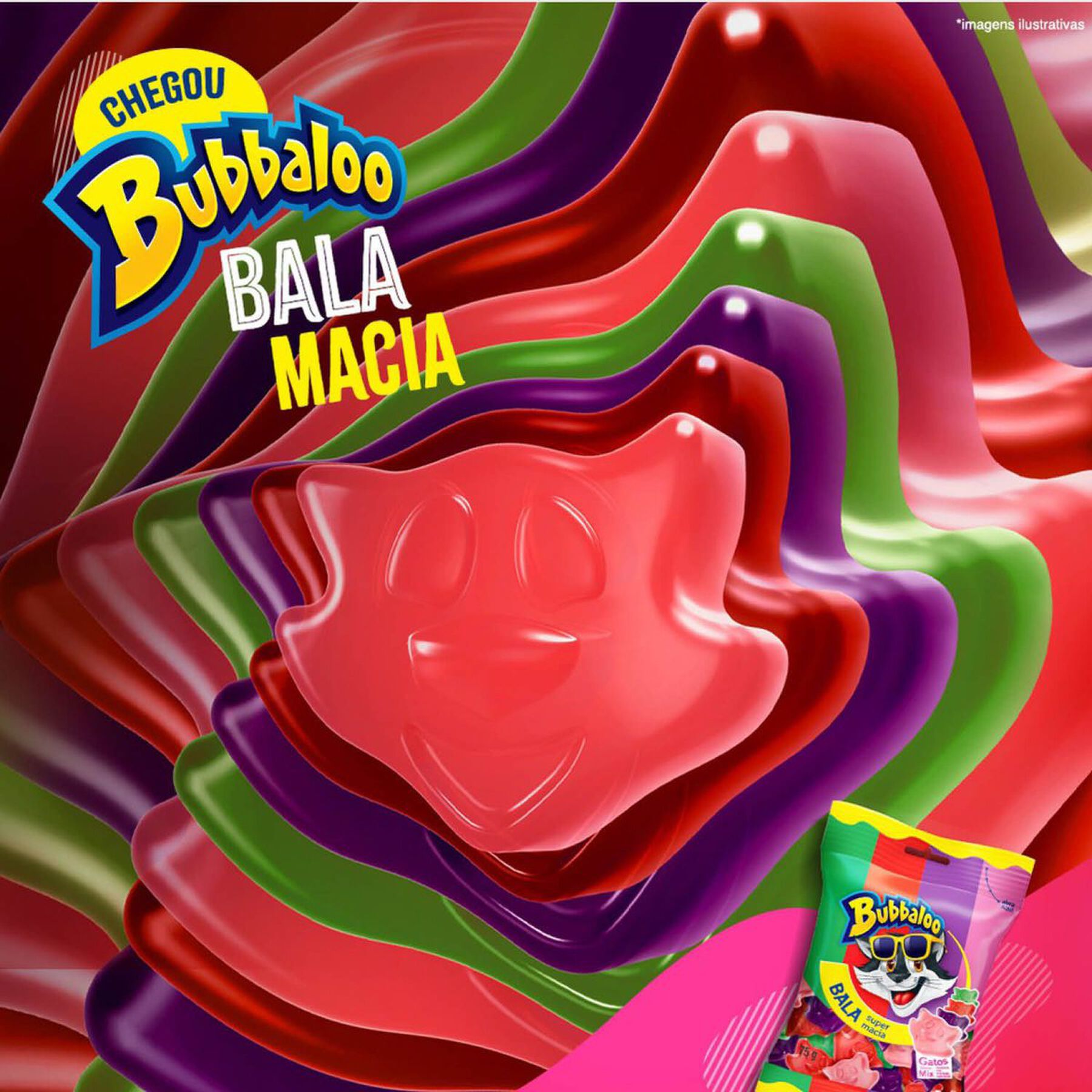 Bala Sortida Gatos Bubbaloo Pacote 75g