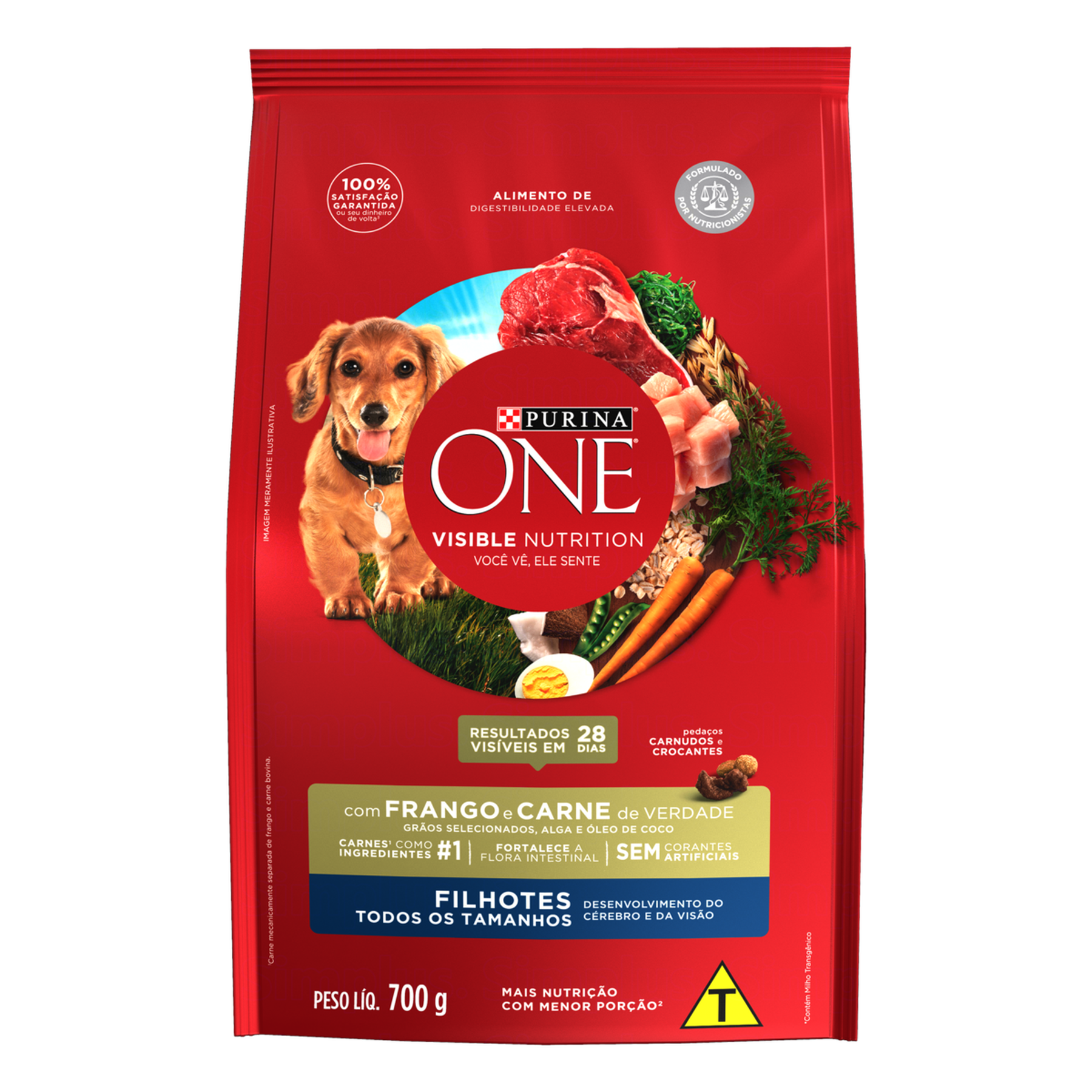 Alimento para Cães Filhotes Todos os Tamanhos Frango e Carne Purina One Visible Nutrition Pacote 700g
