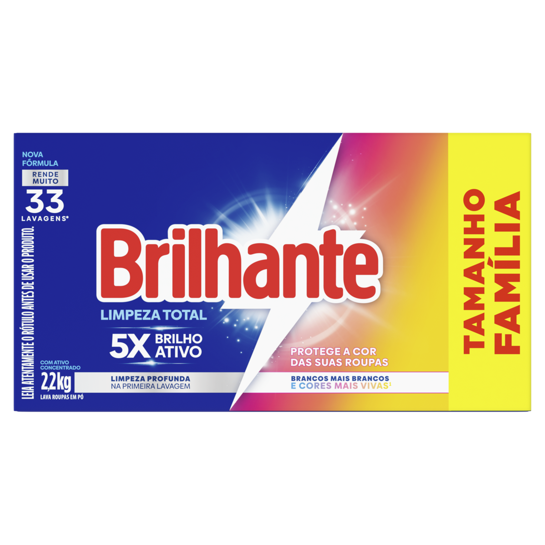 Sabão em Pó Roupas Brancas e Coloridas Limpeza Total Brilhante Caixa 2,2kg
