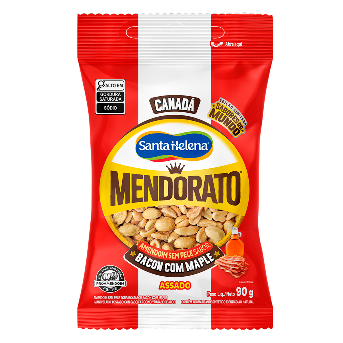 Amendoim Torrado sem Pele Bacon com Maple Canad&aacute; Mendorato Santa Helena Pacote 90g