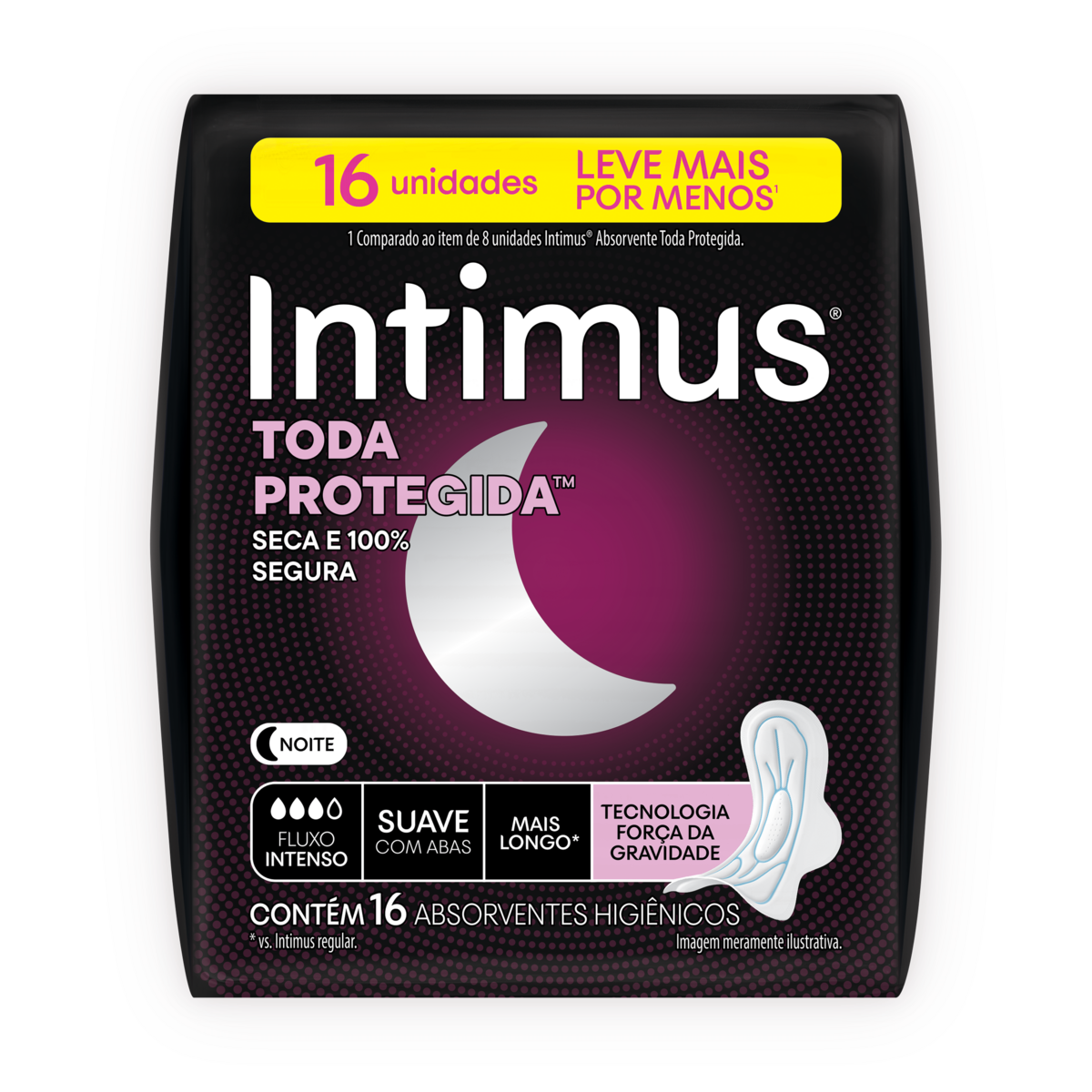 Absorvente com Abas Noite Suave Intimus Toda Protegida Pacote C/16 Unidades Leve Mais Pague Menos
