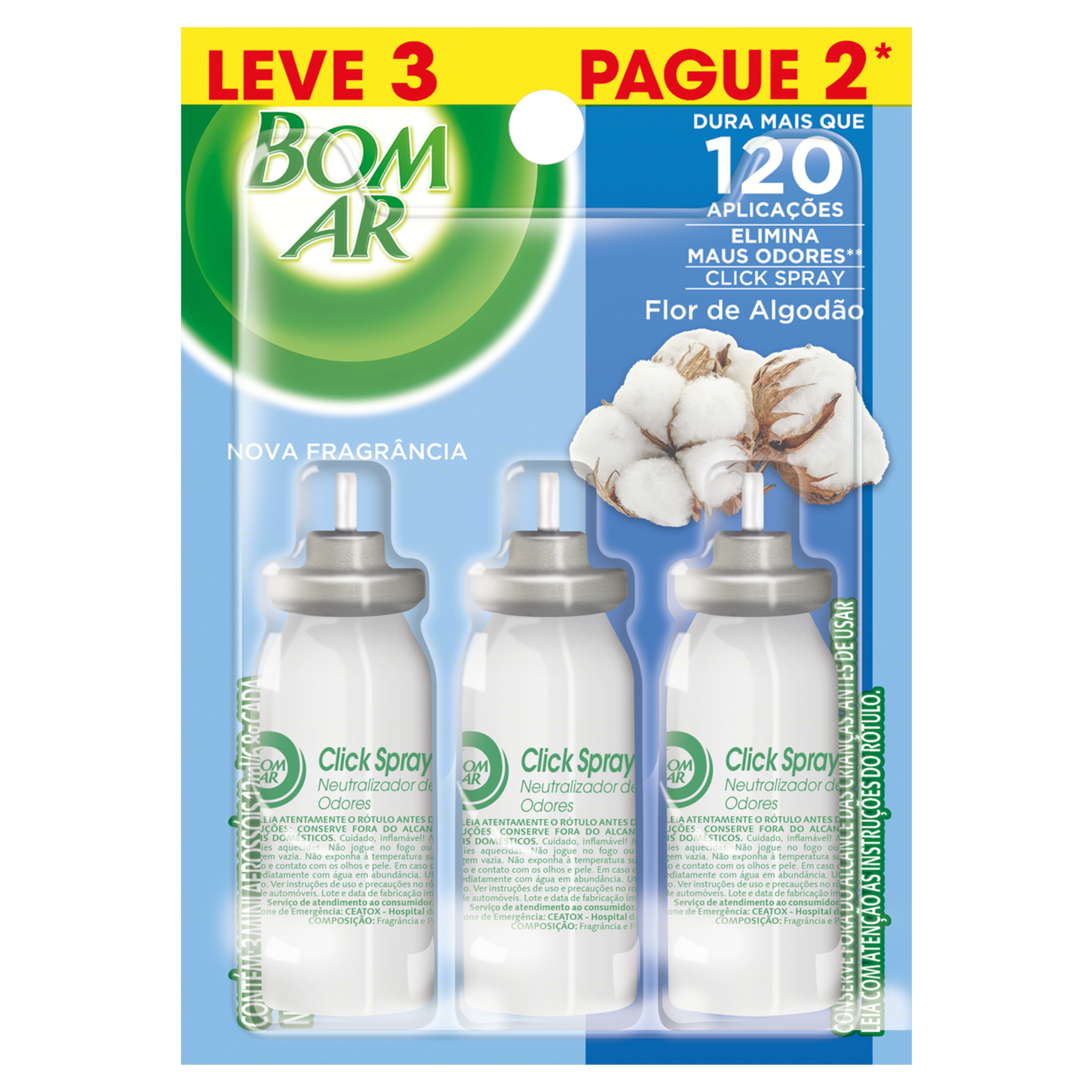 Neutralizador de Odores Flor de Algod&atilde;o Click Spray Bom Ar Blister 12ml Cada Refil Leve 3 Pague 2 Unidades