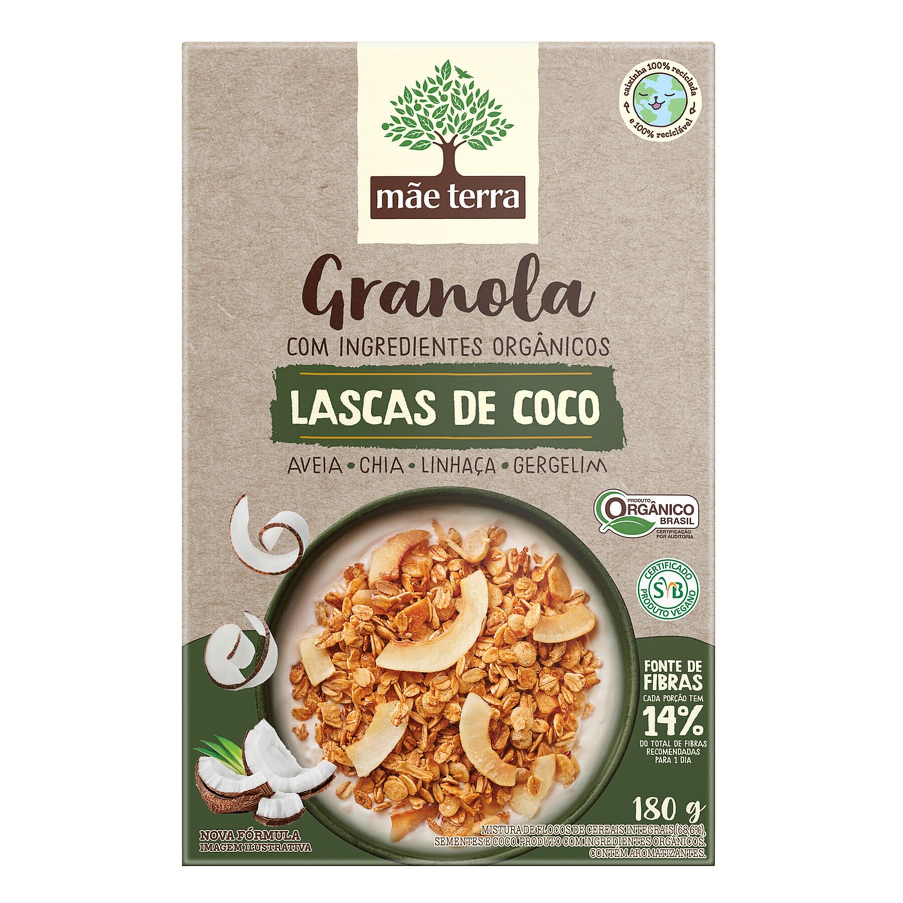 Granola Lascas de Coco Mãe Terra Caixa 180g