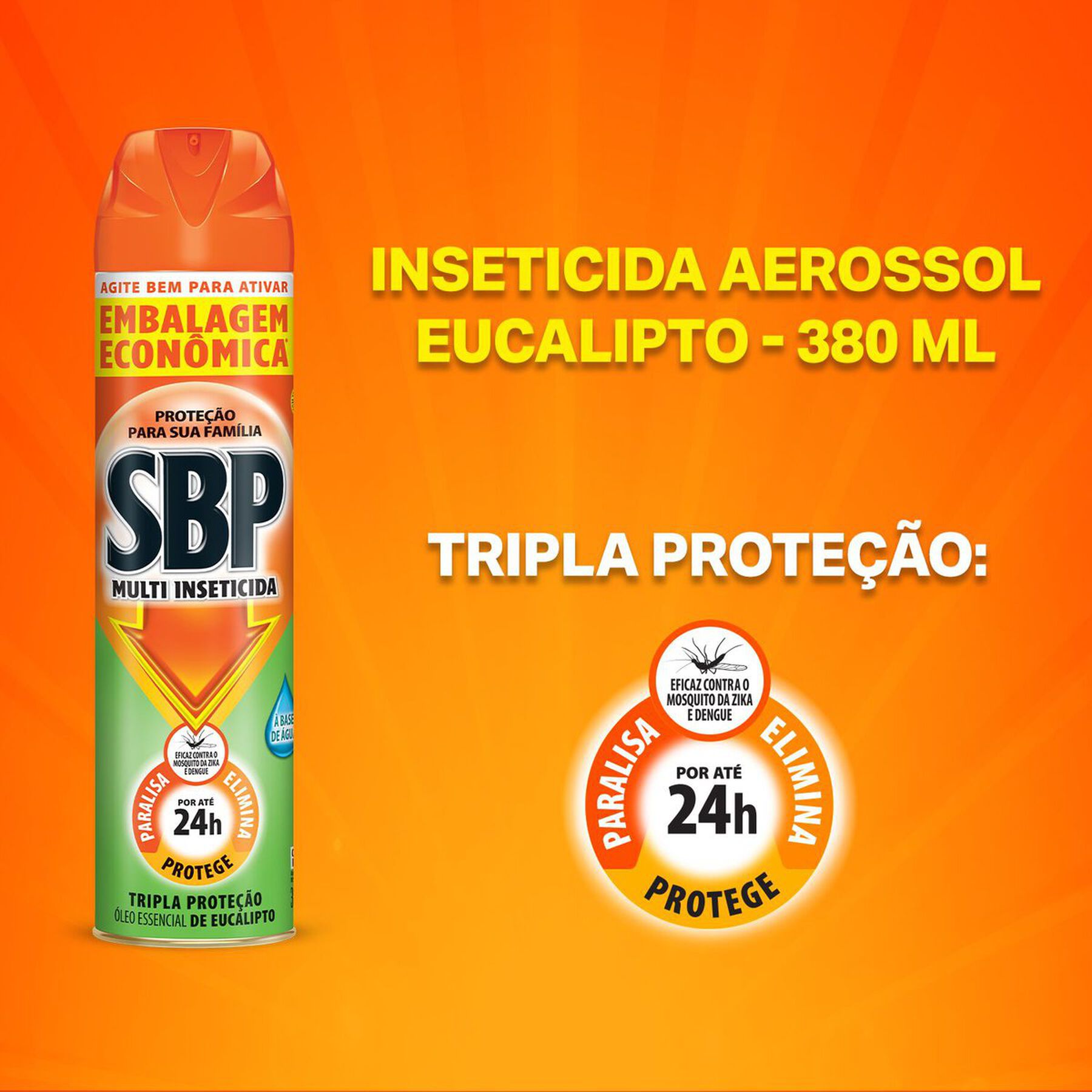 Multi-Inseticida Aerossol Óleo de Eucalipto SBP Frasco 380ml Embalagem Econômica
