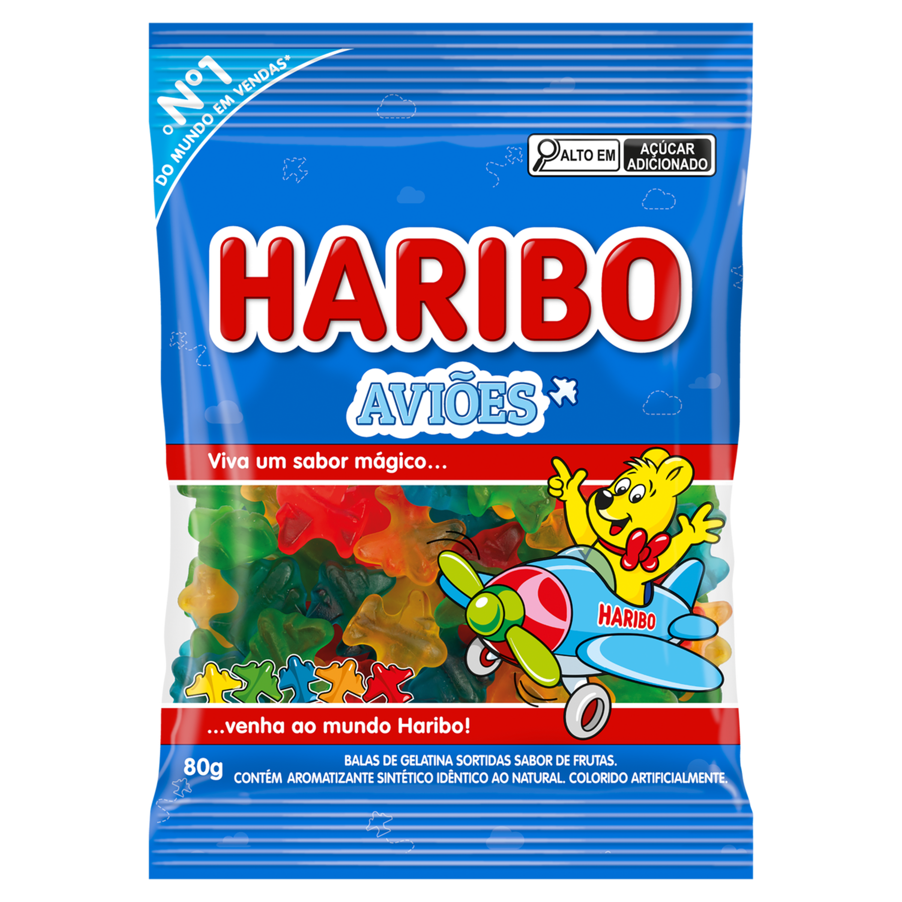 Bala de Gelatina Frutas Aviões Haribo Pacote 80g