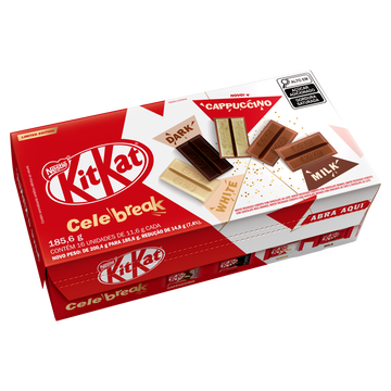 Chocolate Wafer White, Dark, Cappuccino e Milk KitKat Celebreak Caixa 185,6g C/16 Unidades