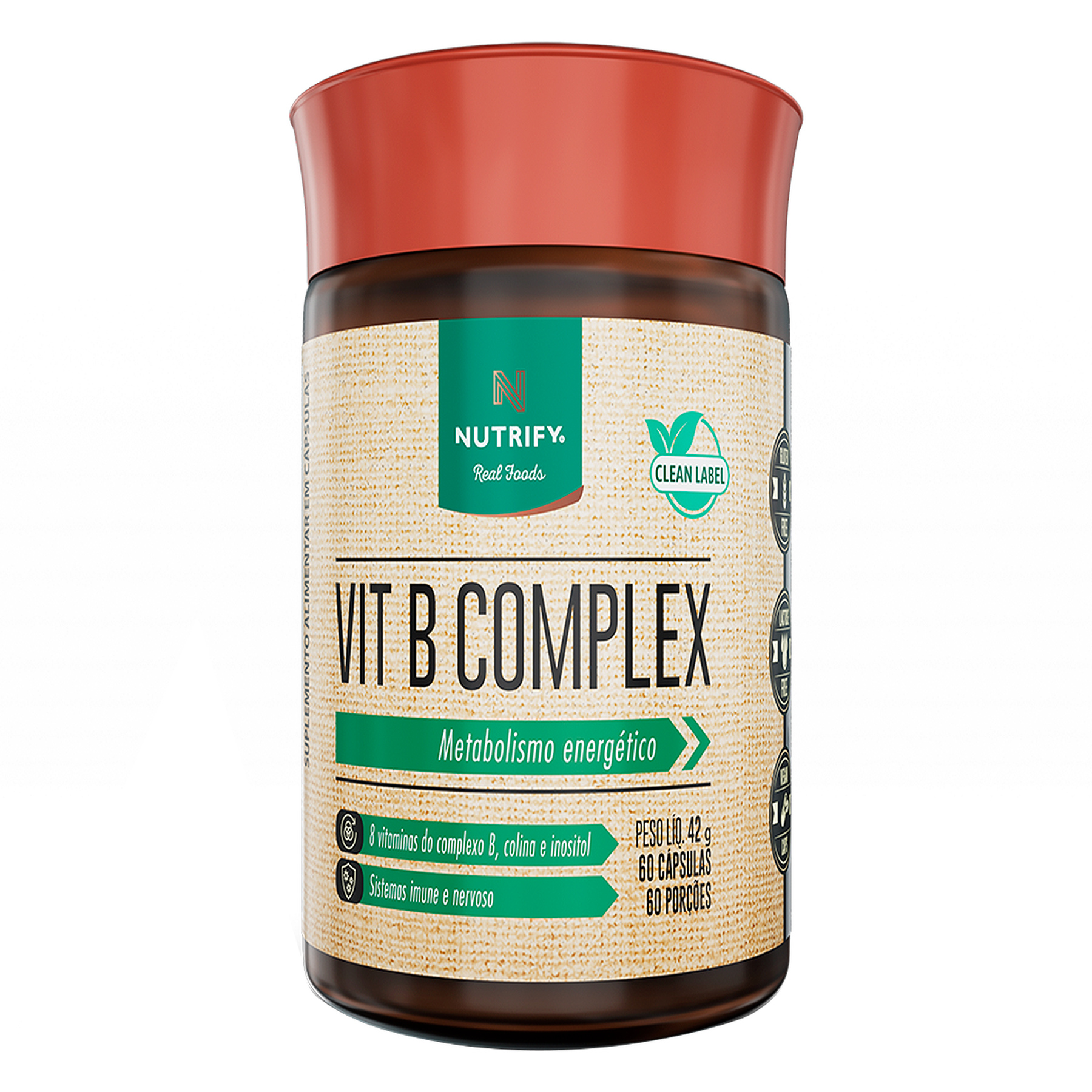 Vitamina B Complex em C&aacute;psula Nutrify Pote 42g C/60 Unidades