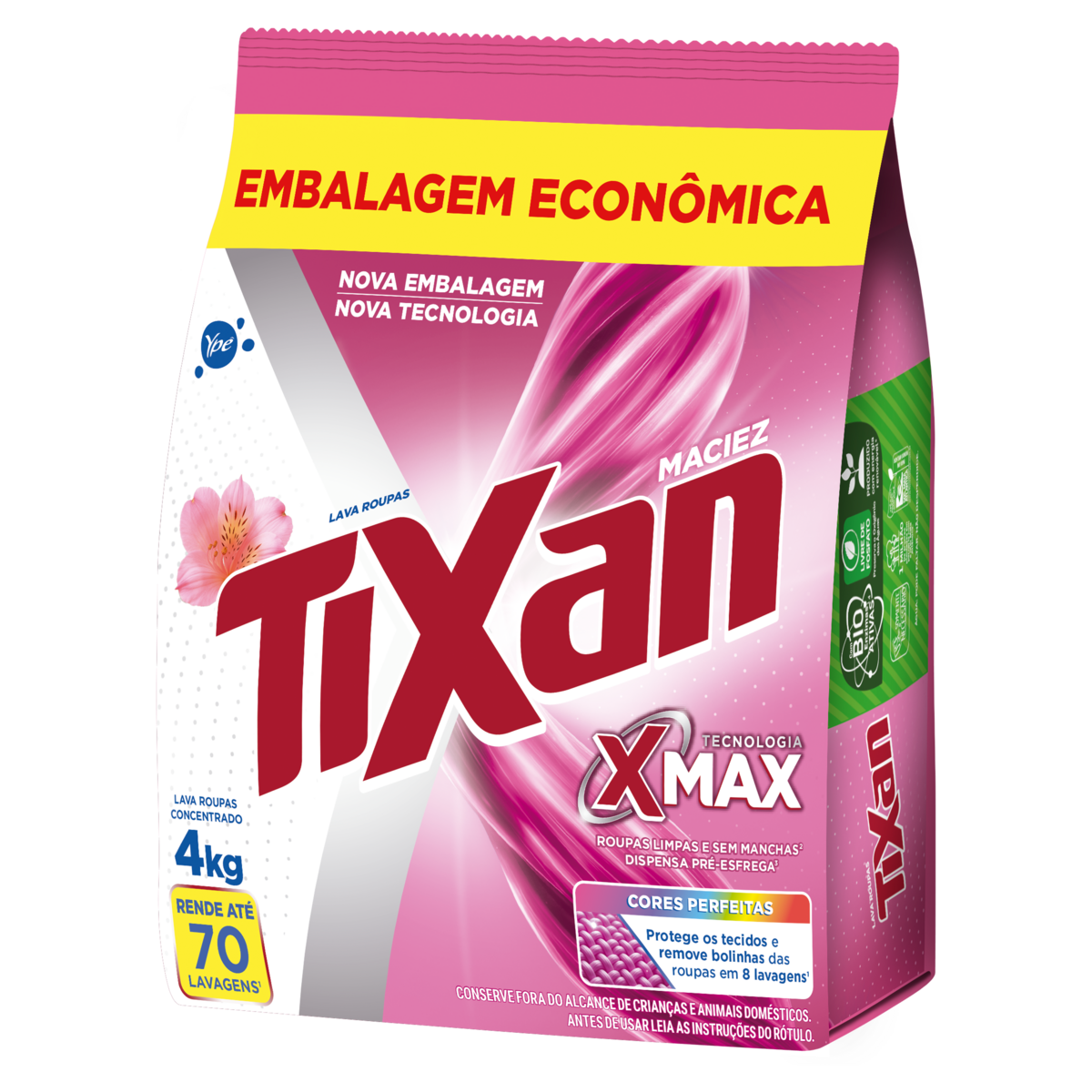 Lava Roupas em P&oacute; Concentrado Maciez Tixan Pacote 4kg - Embalagem Econ&ocirc;mica