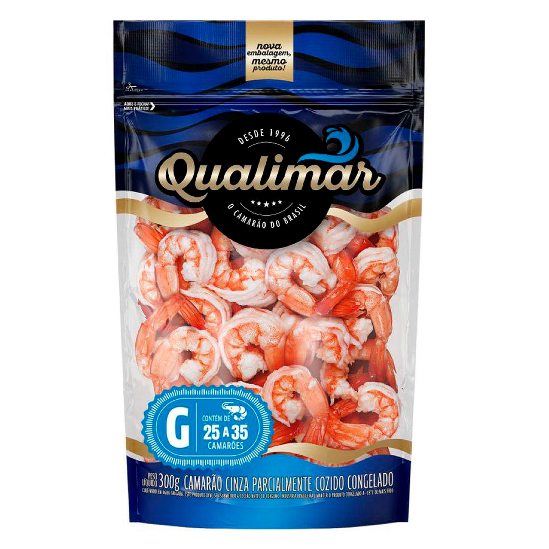Camar&atilde;o Parcialmente Cozido Congelado G Qualimar Pacote 300g C/25 a 35 Unidades