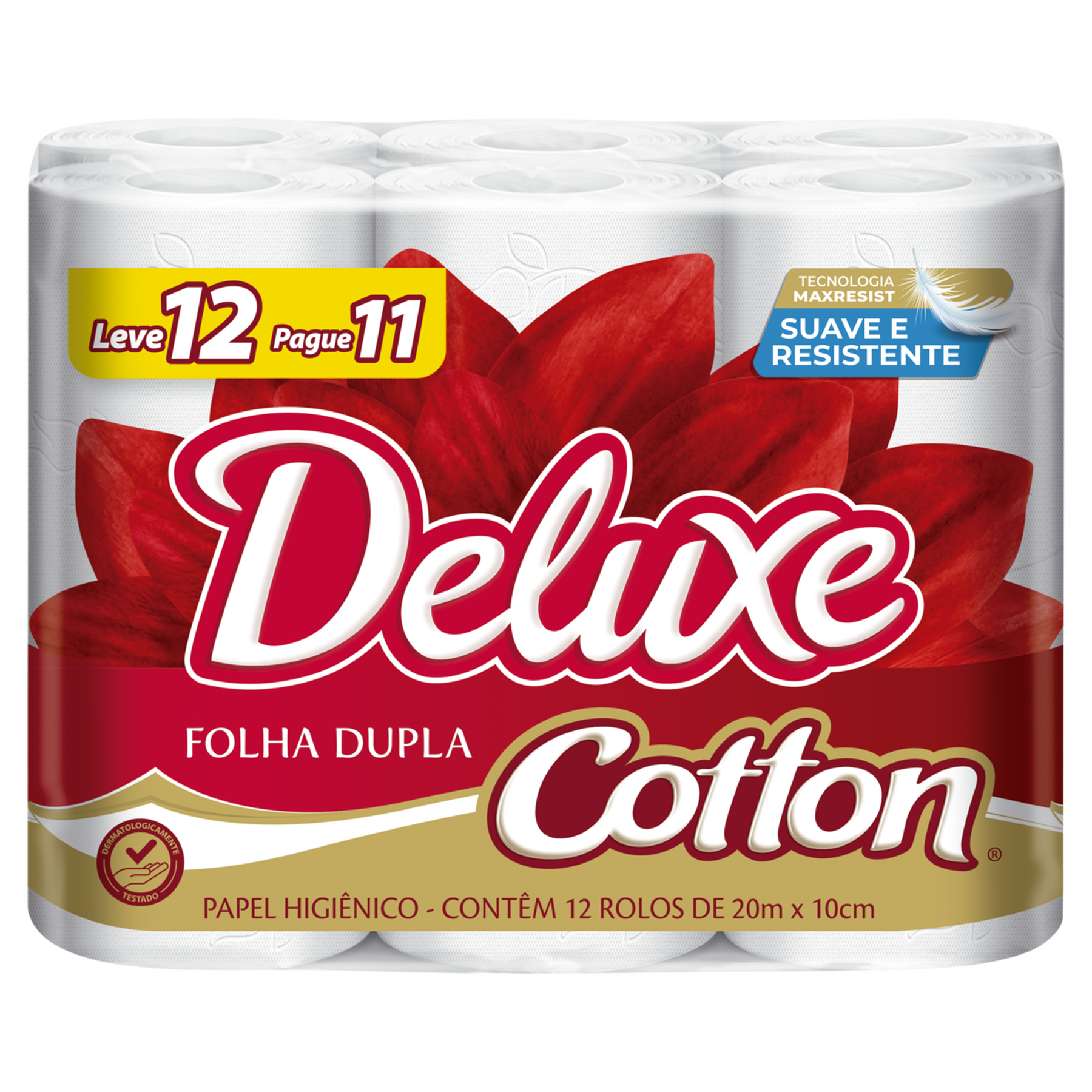 Papel Higiênico Folha Dupla Cotton Deluxe 20m Pacote C/12 Unidades - Embalagem Leve 12 Pague 11