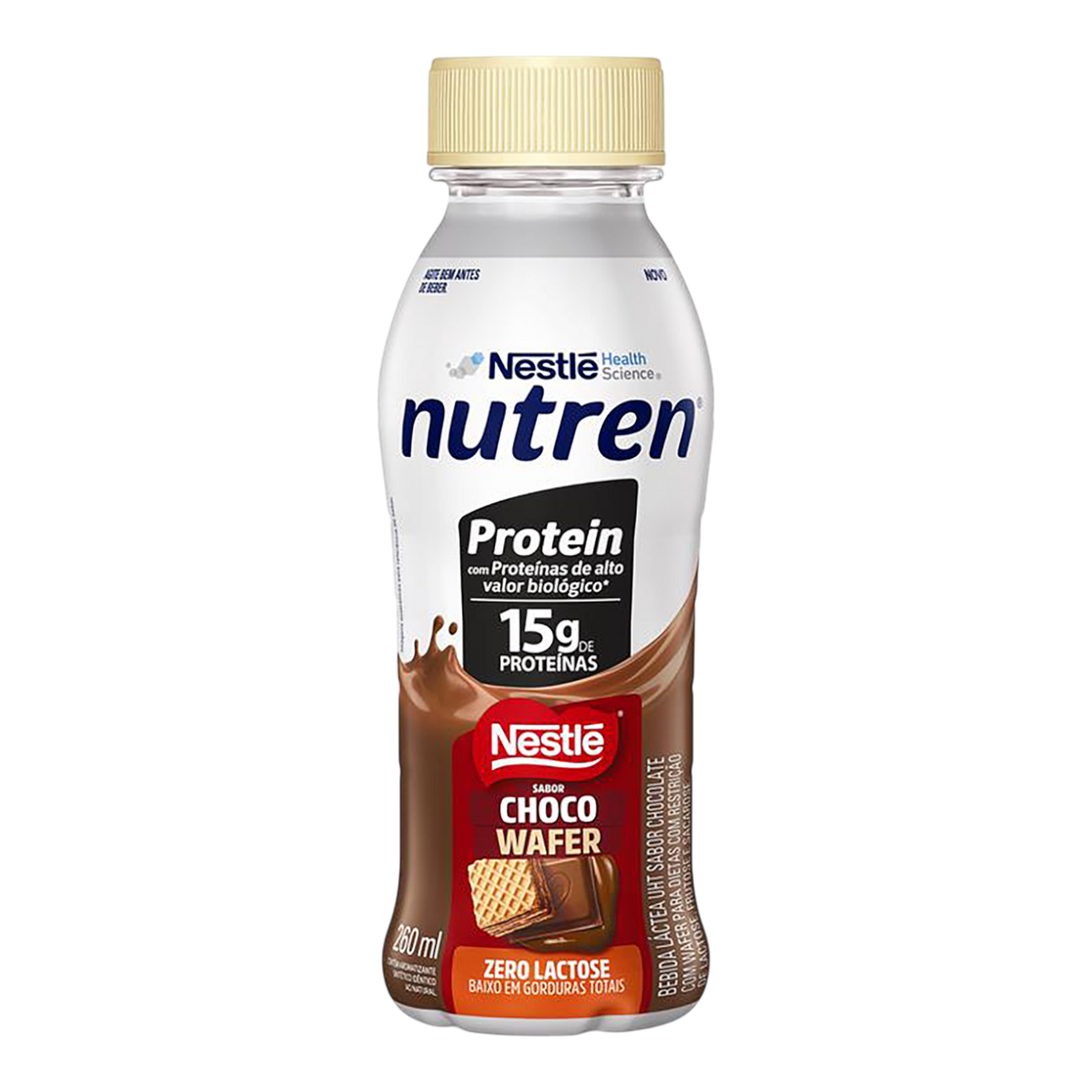 Bebida L&aacute;ctea UHT Choco Wafer Zero Lactose Nestl&eacute; Nutren Protein Frasco 260ml