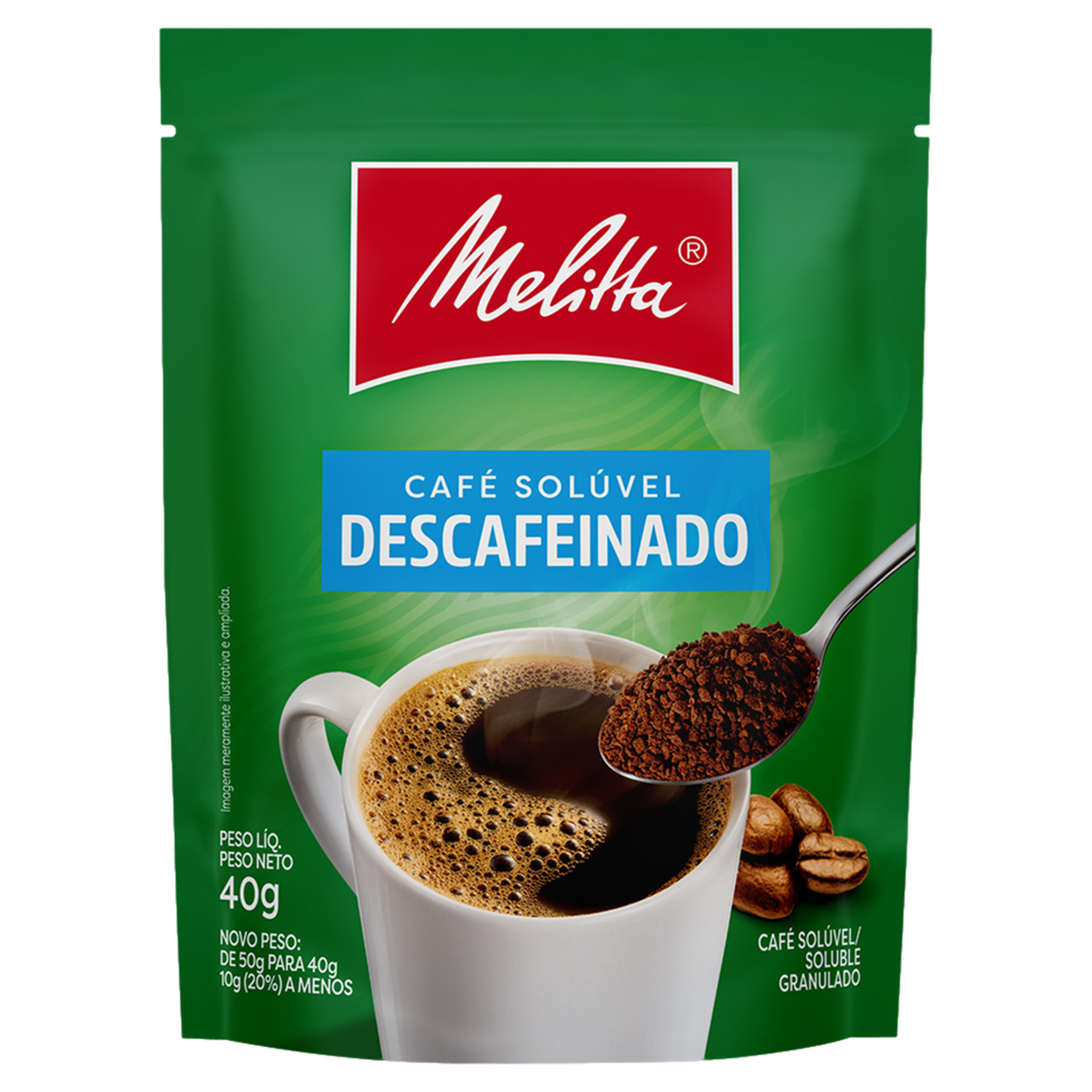 Café Solúvel Granulado Descafeinado Melitta Sachê 40g