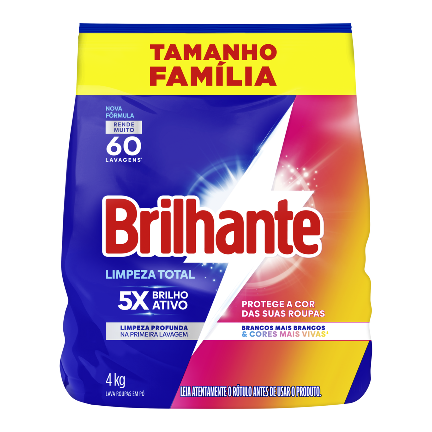Sabão em Pó Roupas Brancas e Coloridas Limpeza Total Brilhante Pacote 4kg