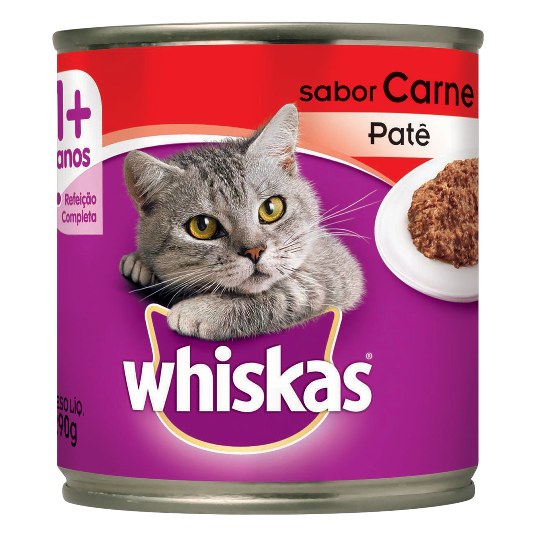 Patê para Gatos Adultos 1+ Carne Whiskas Lata 290g