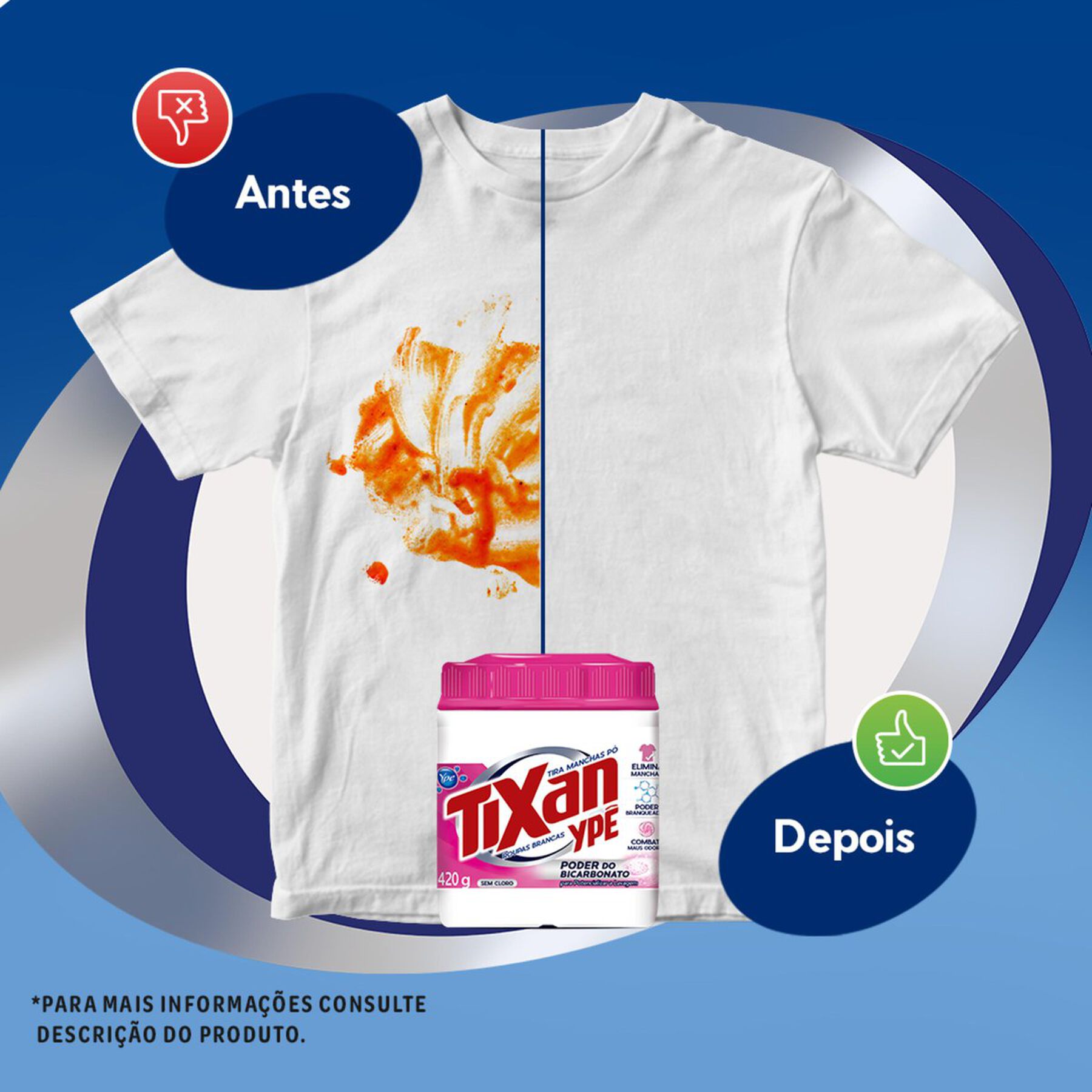 Tira Manchas em P&oacute; Roupas Brancas Tixan Yp&ecirc; Pote 420g&nbsp;