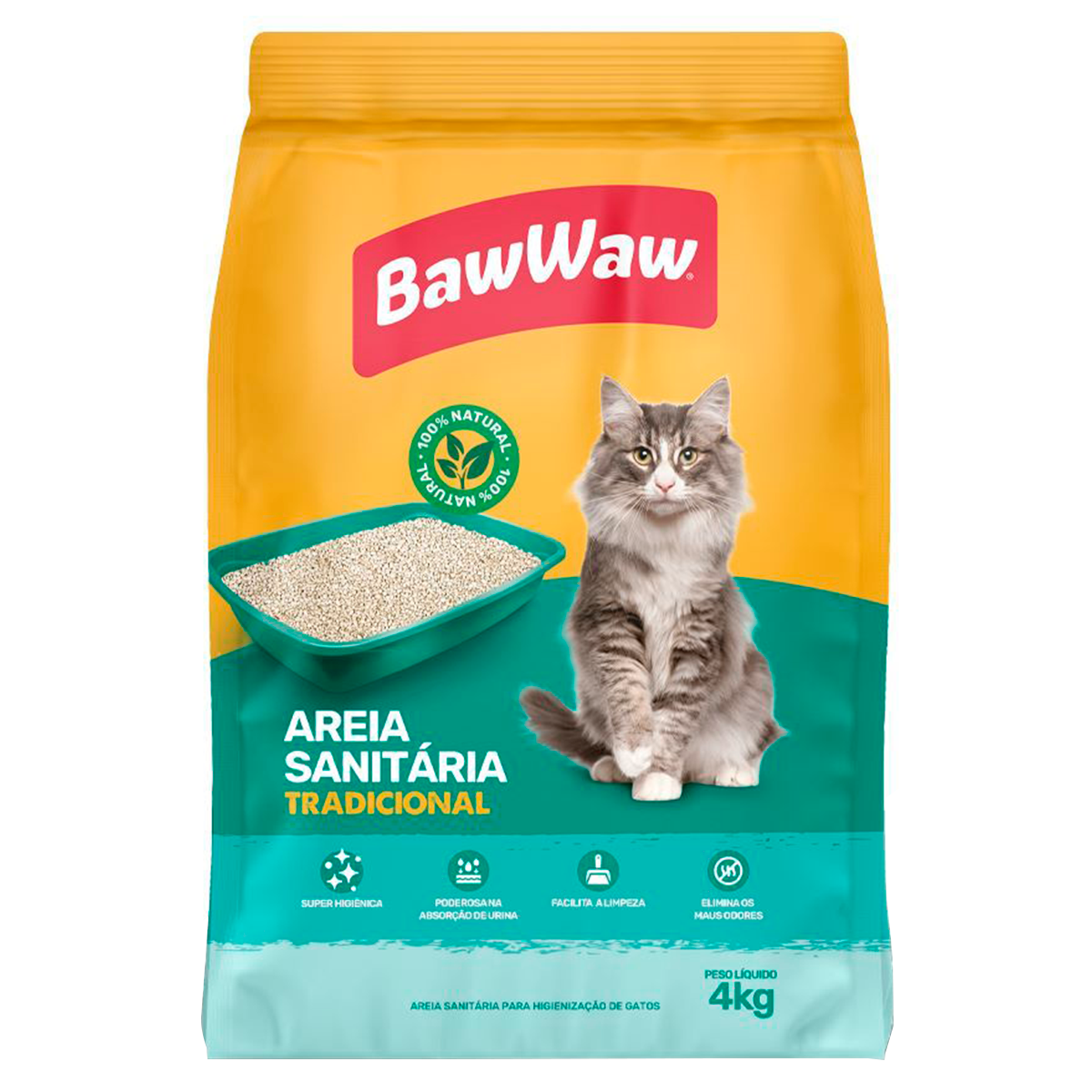 Areia Sanit&aacute;ria Tradicional para Gatos Baw Waw Pacote 4kg