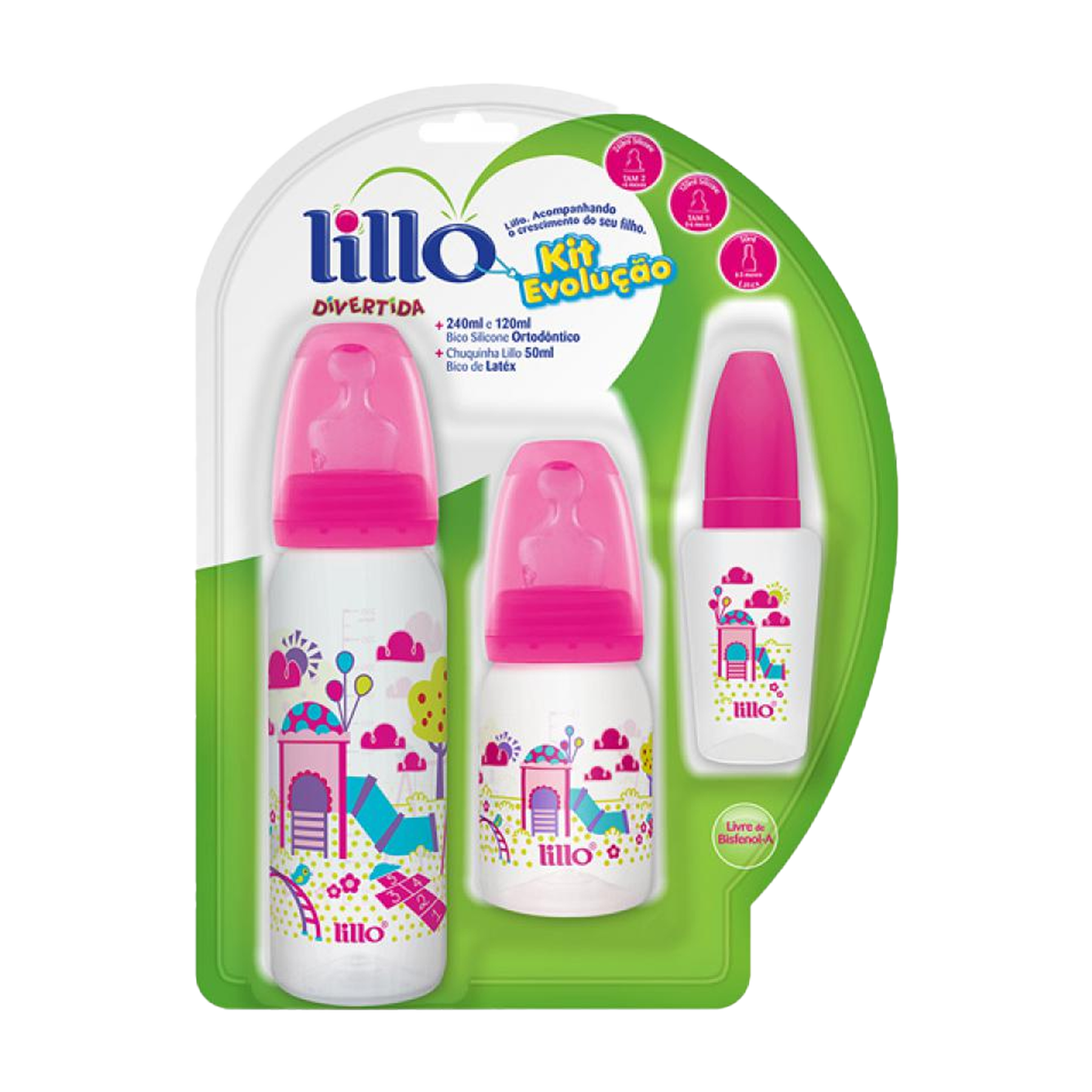 Kit Mamadeira Rosa Evolu&ccedil;&atilde;o Divertido Lillo
