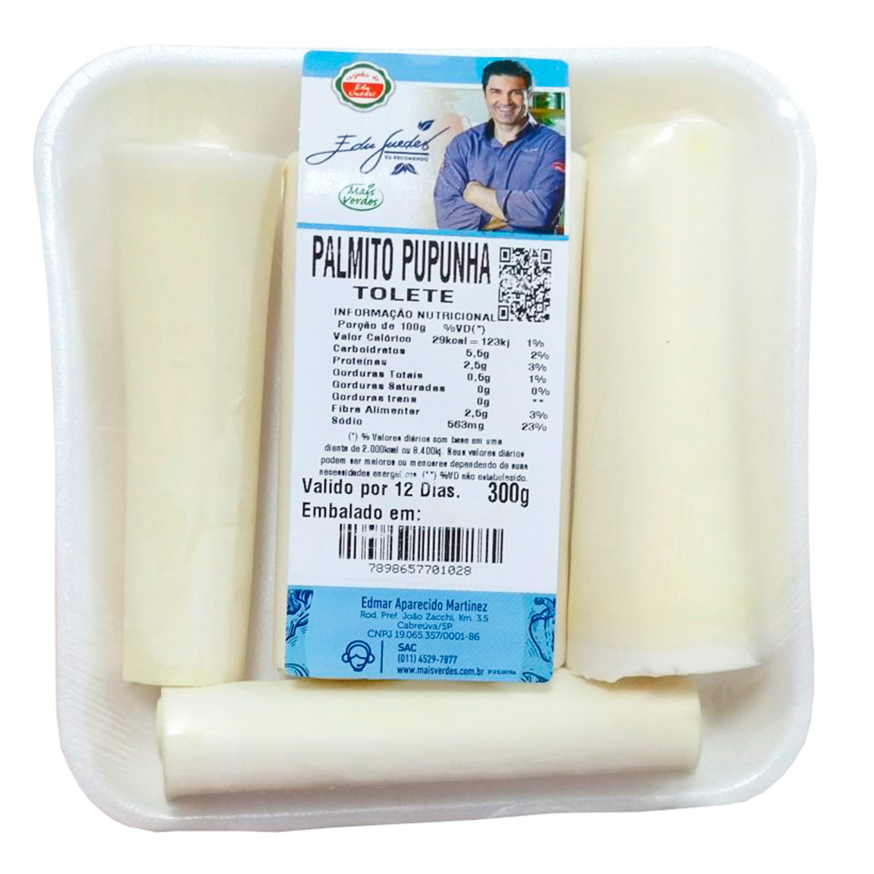 Palmito Pupunha Tolete Edu Guedes Bandeja 300g