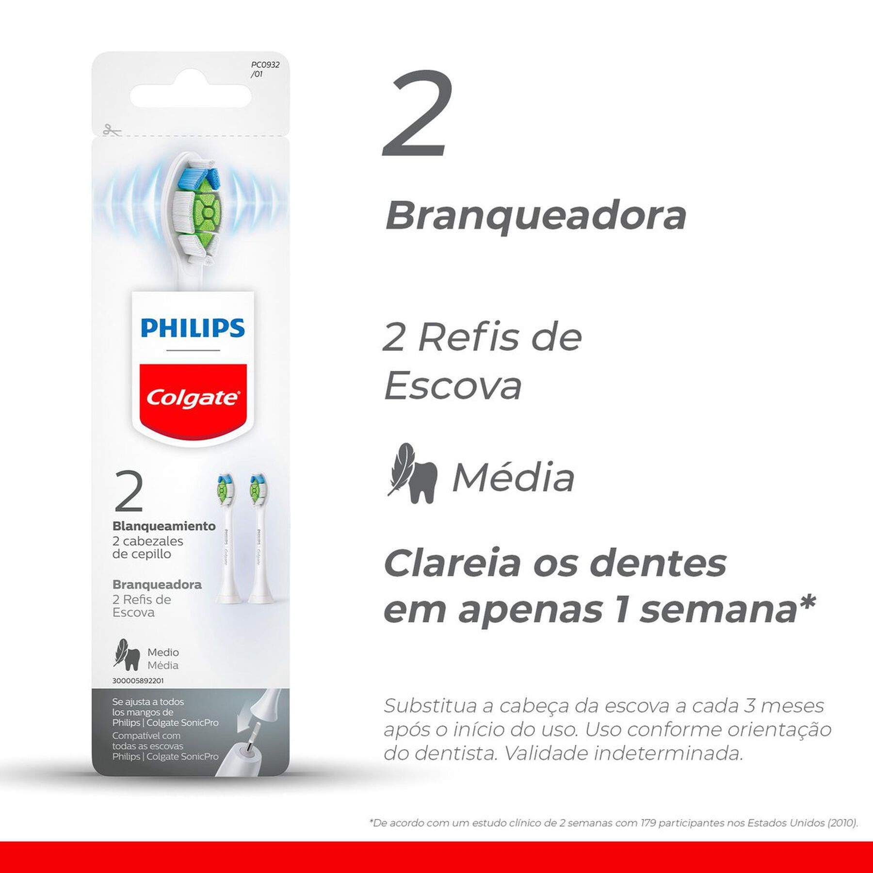 Refil Escova Dental Elétrica Branqueadora Colgate + Philips C/2 Unidades