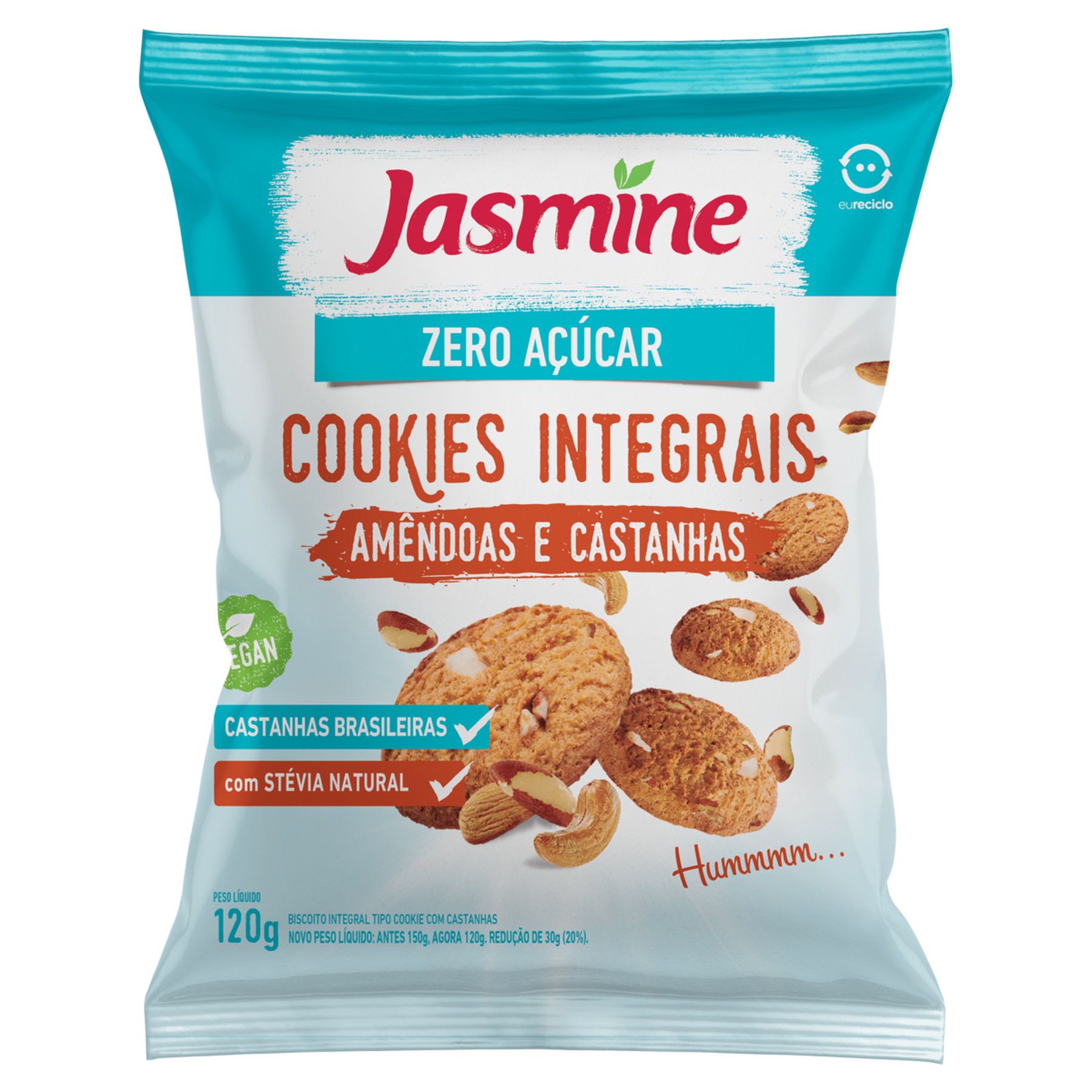 Biscoito Cookie Integral Amêndoas e Castanhas Zero Açúcar Jasmine Pacote 120g
