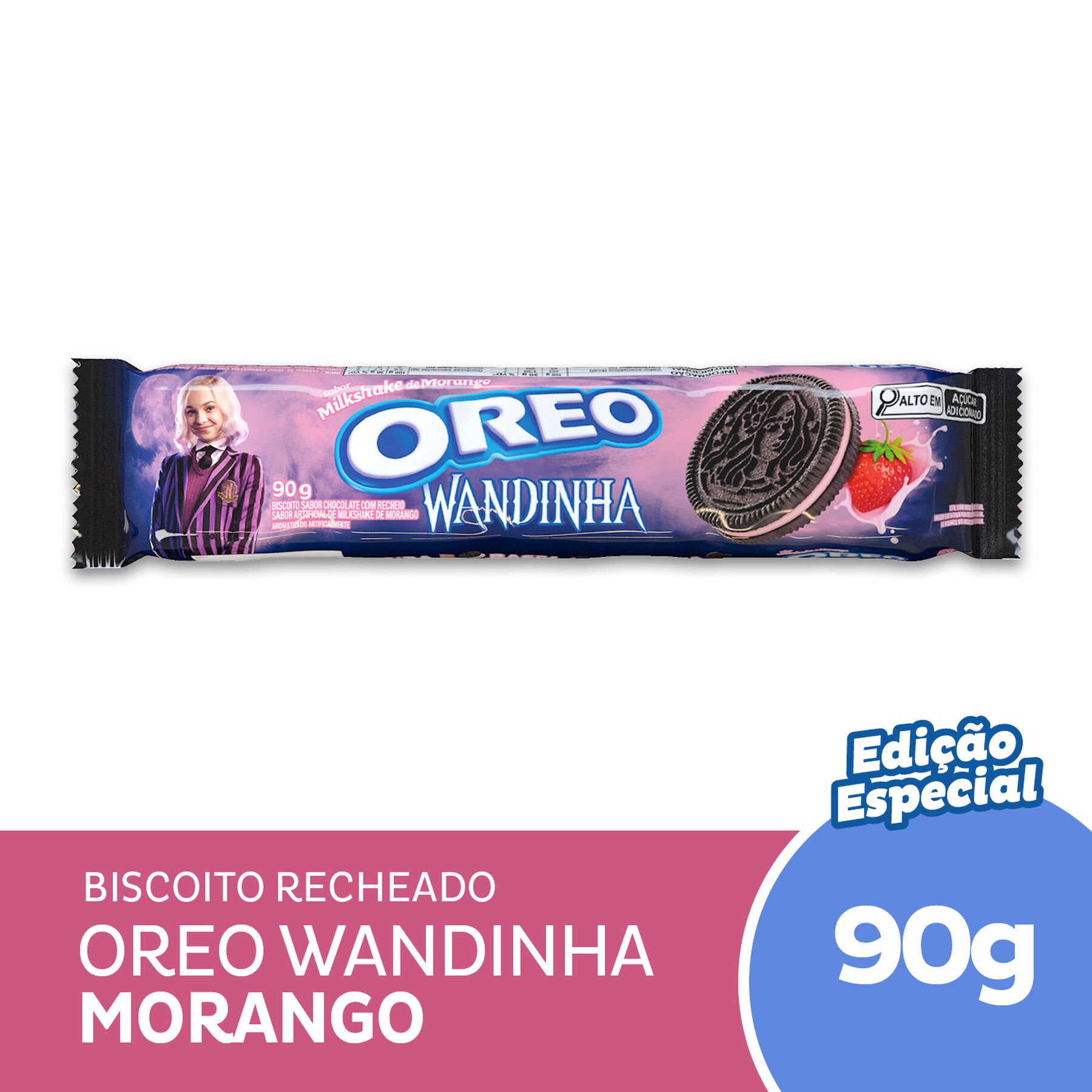 Biscoito Chocolate Recheio Milkshake de Morango Oreo Pacote 90g