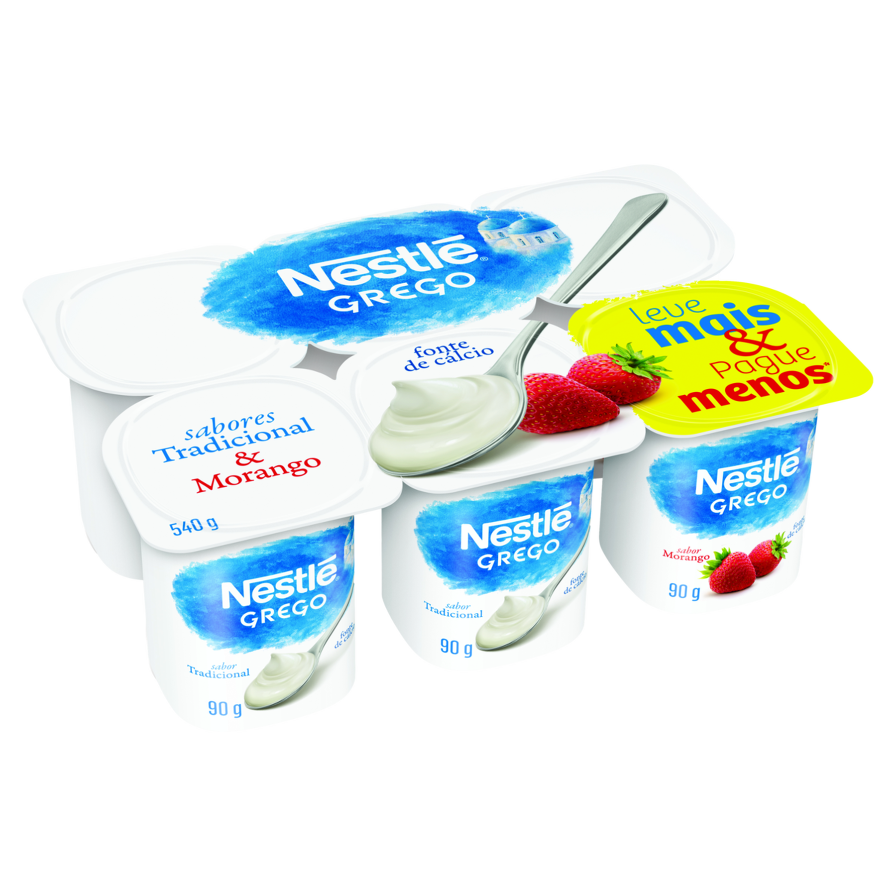 Iogurte Grego Tradicional + Morango Nestlé Bandeja 540g C/6 Unidades - Embalagem Leve Mais Pague Menos