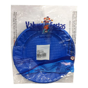 Prato Plástico Azul Valves Festas 15cm C/10 Unidades