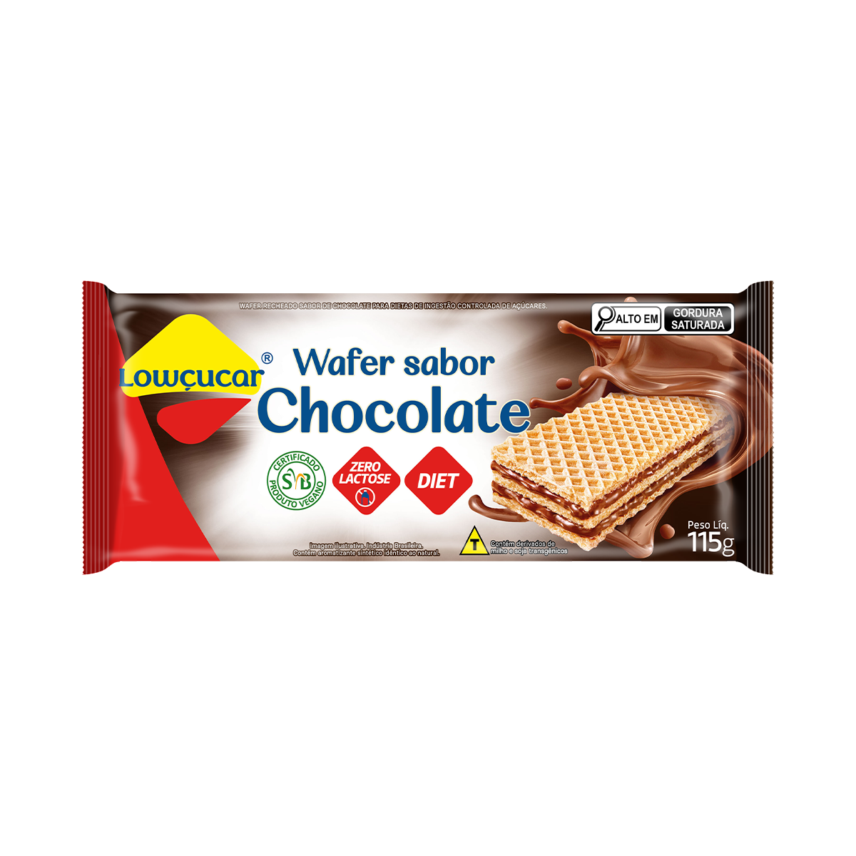 Biscoito Wafer Recheio Chocolate Zero Lactose Low&ccedil;ucar Pacote 115g