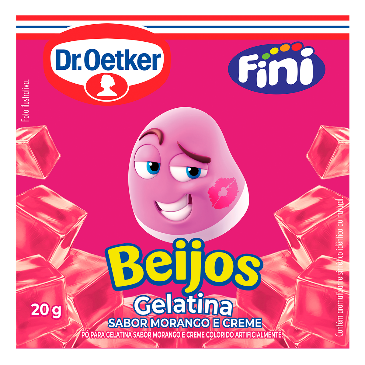 Gelatina Morango e Creme Beijos Fini Dr. Oetker Caixa 20g