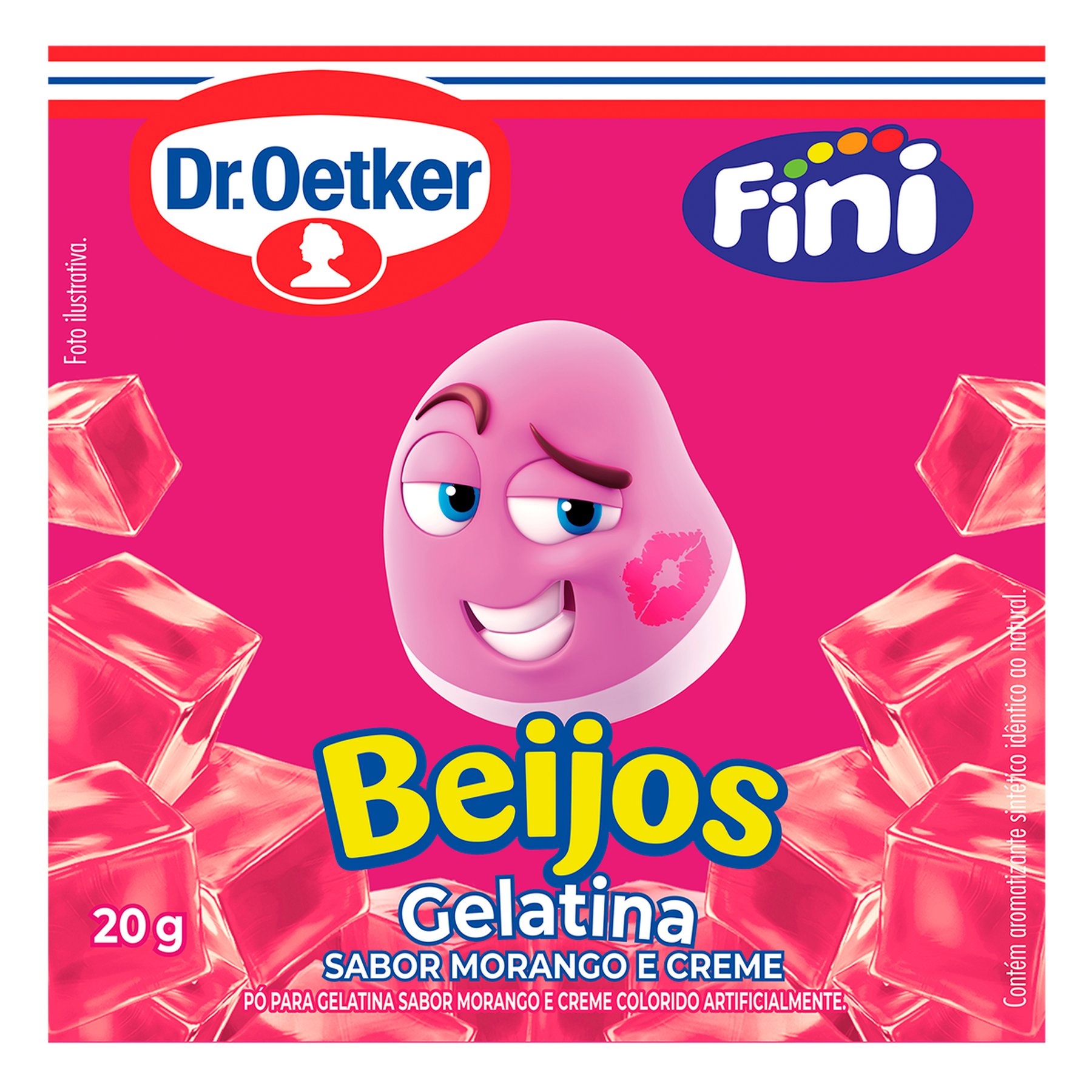 Gelatina Morango e Creme Beijos Fini Dr. Oetker Caixa 20g