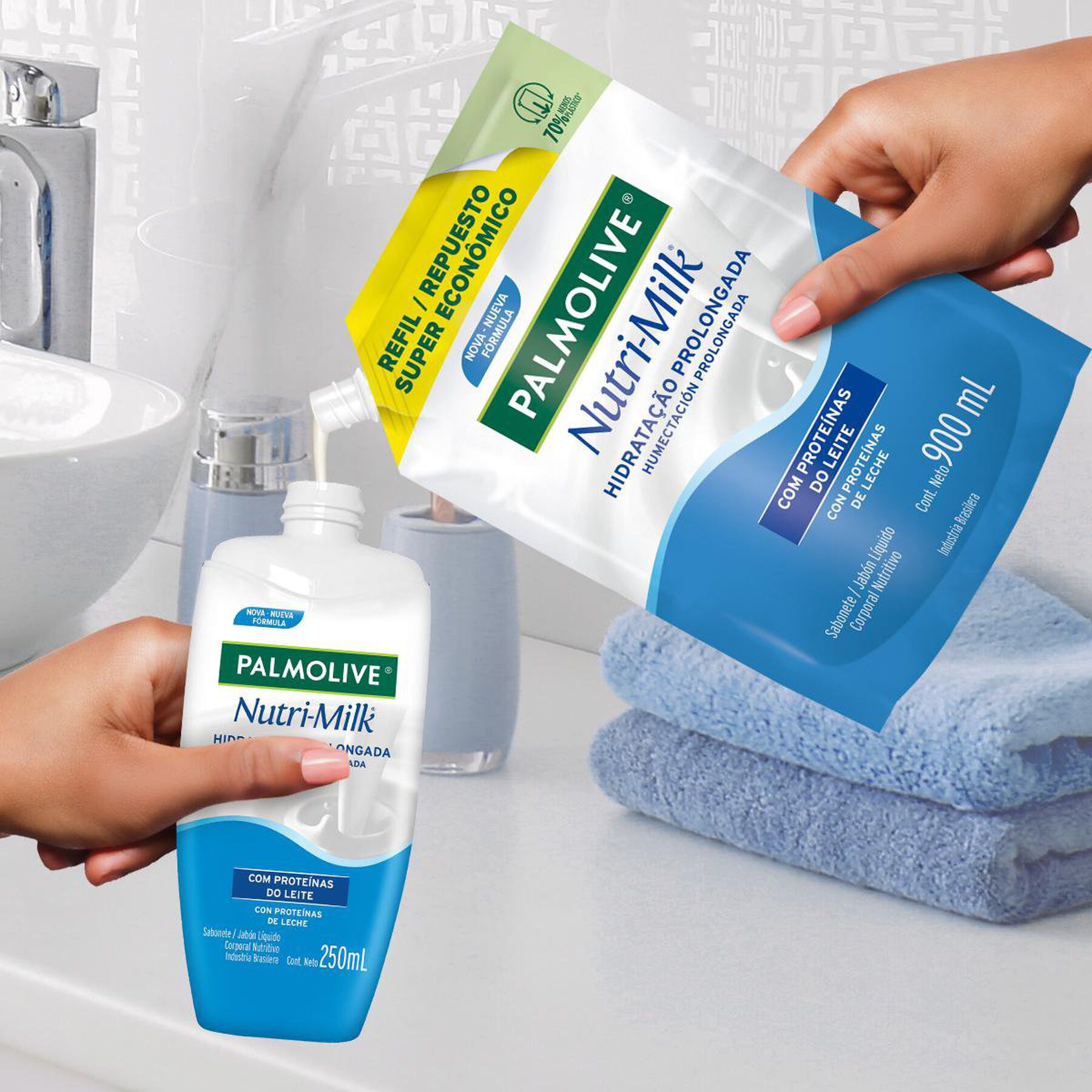 Sabonete L&iacute;quido Hidrata&ccedil;&atilde;o Prolongada Nutri-Milk Palmolive Sach&ecirc; 900ml Refil - Embalagem Refil Super Econ&ocirc;mico