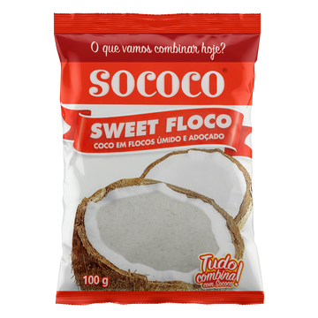 Coco Ralado Úmido Adoçado em Flocos Sococo Sweet Floco Pacote 100g