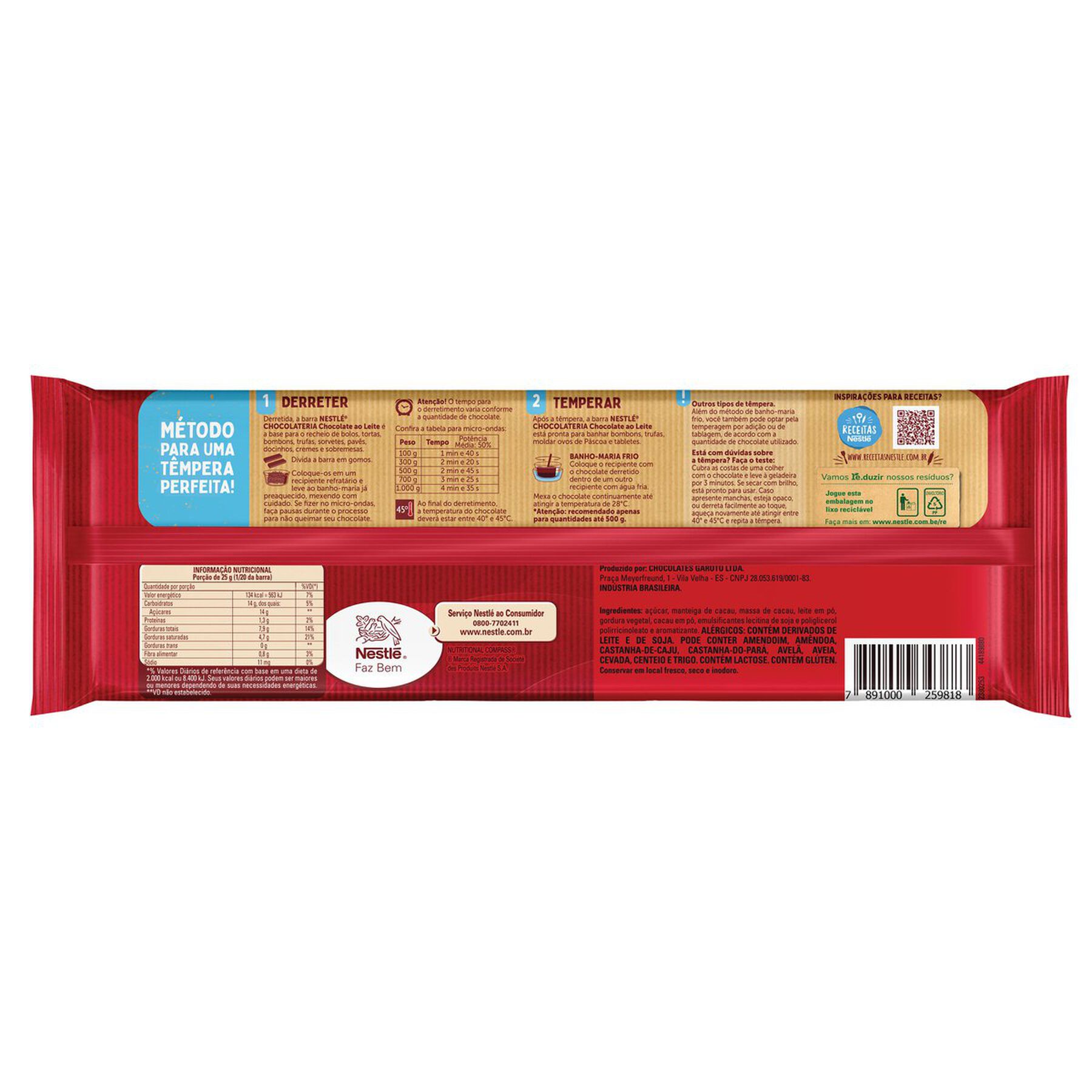 Chocolate para Cobertura Nestlé ao Leite 500g