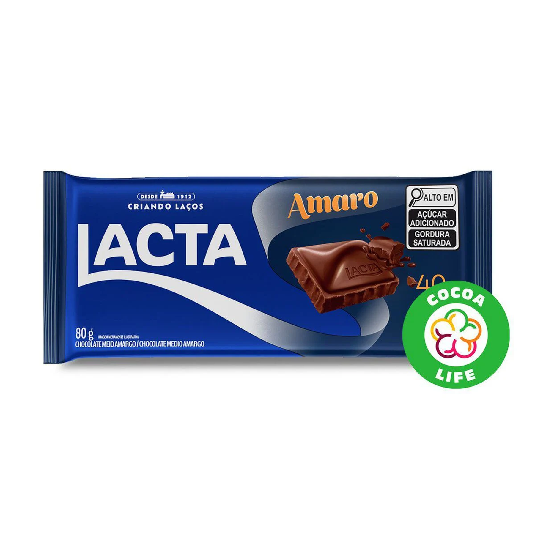 Chocolate Meio Amargo 40% Cacau Amaro Lacta Pacote 80g&nbsp;