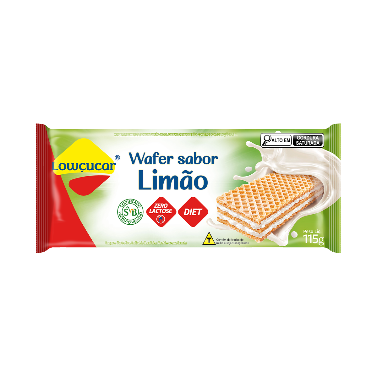 Biscoito Wafer Recheio Lim&atilde;o Zero Lactose Low&ccedil;ucar Pacote 115g