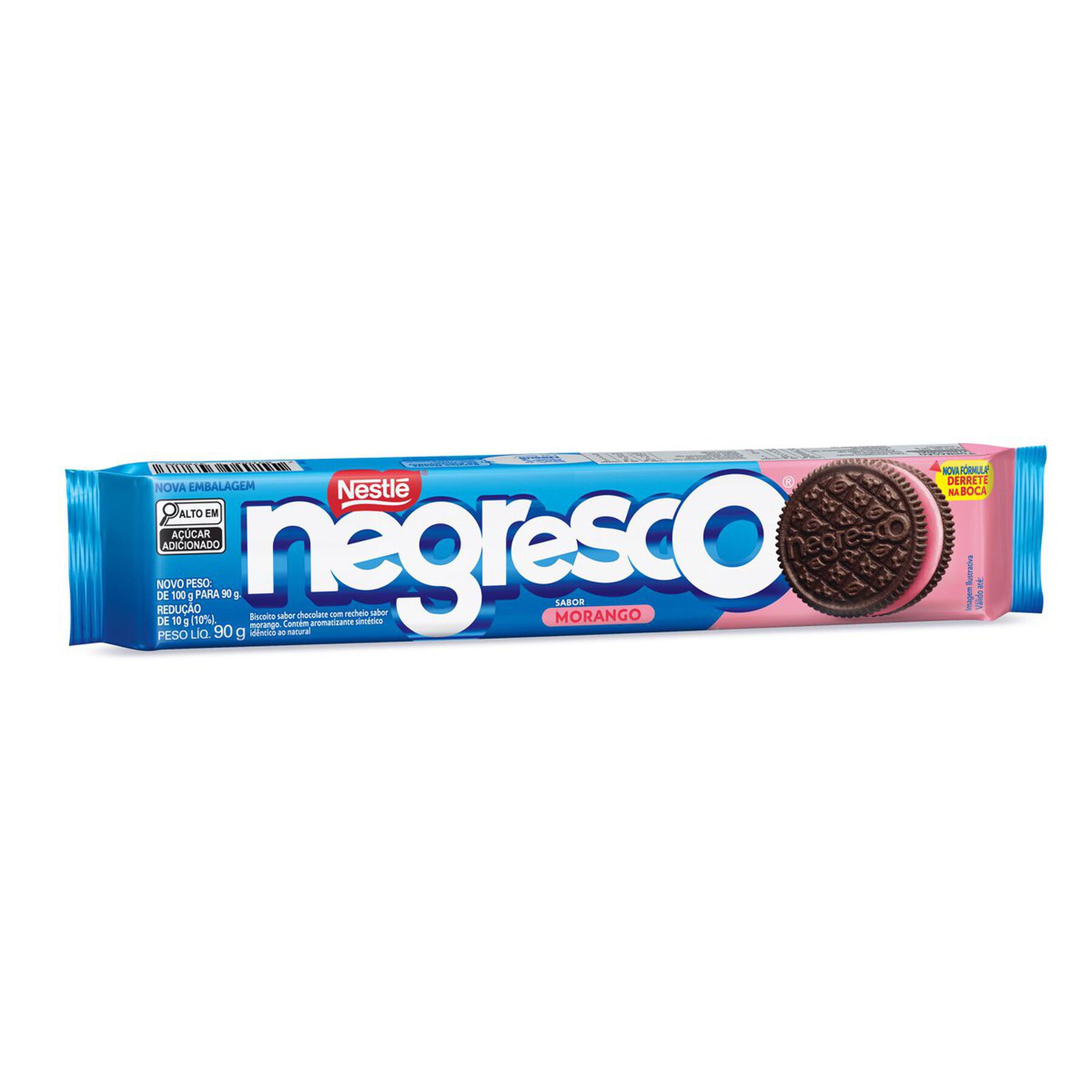 Biscoito Chocolate Recheio Morango Negresco Nestlé Pacote 90g