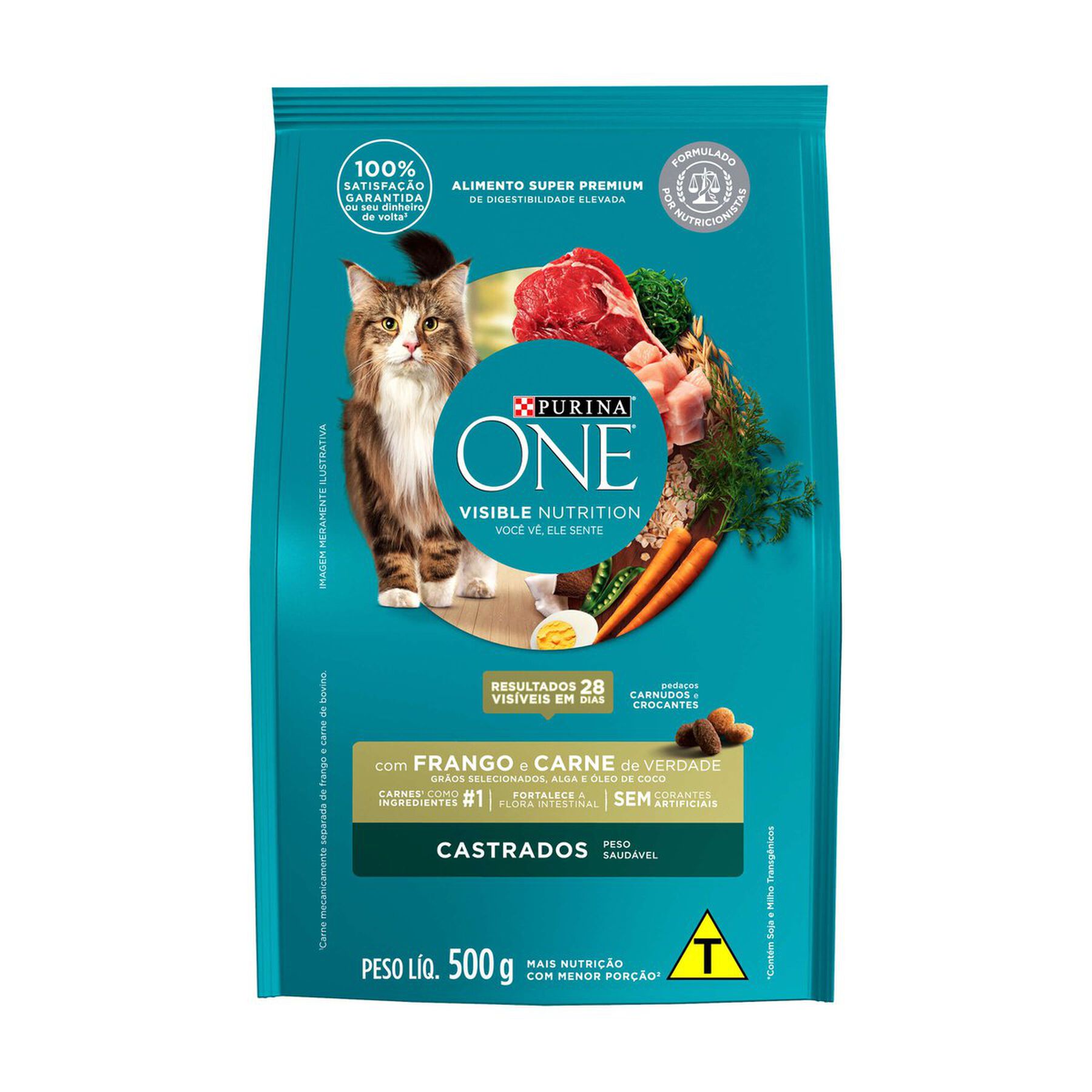 Alimento para Gatos Castrados Frango e Carne Purina One Visible Nutrition Pacote 500g