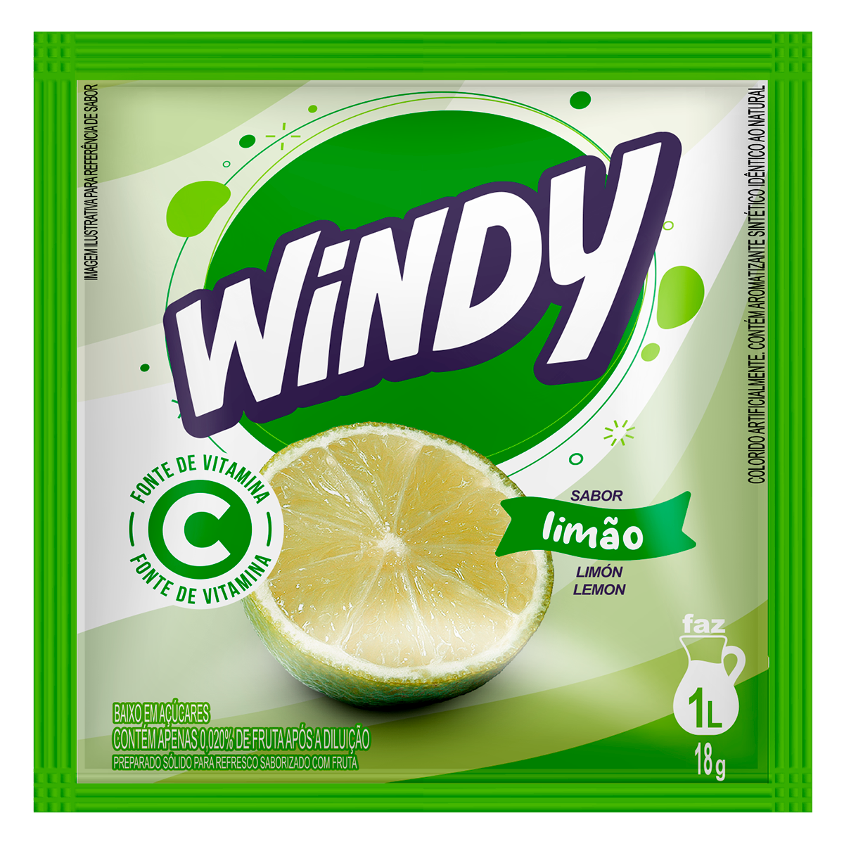 Refresco em P&oacute; Lim&atilde;o Windy Pacote 18g