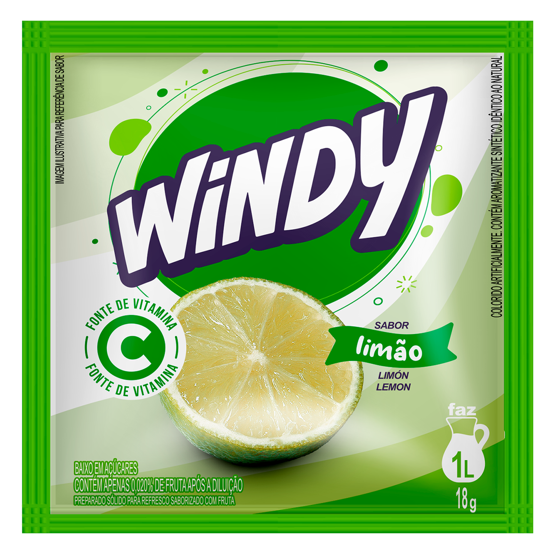 Refresco em P&oacute; Lim&atilde;o Windy Pacote 18g