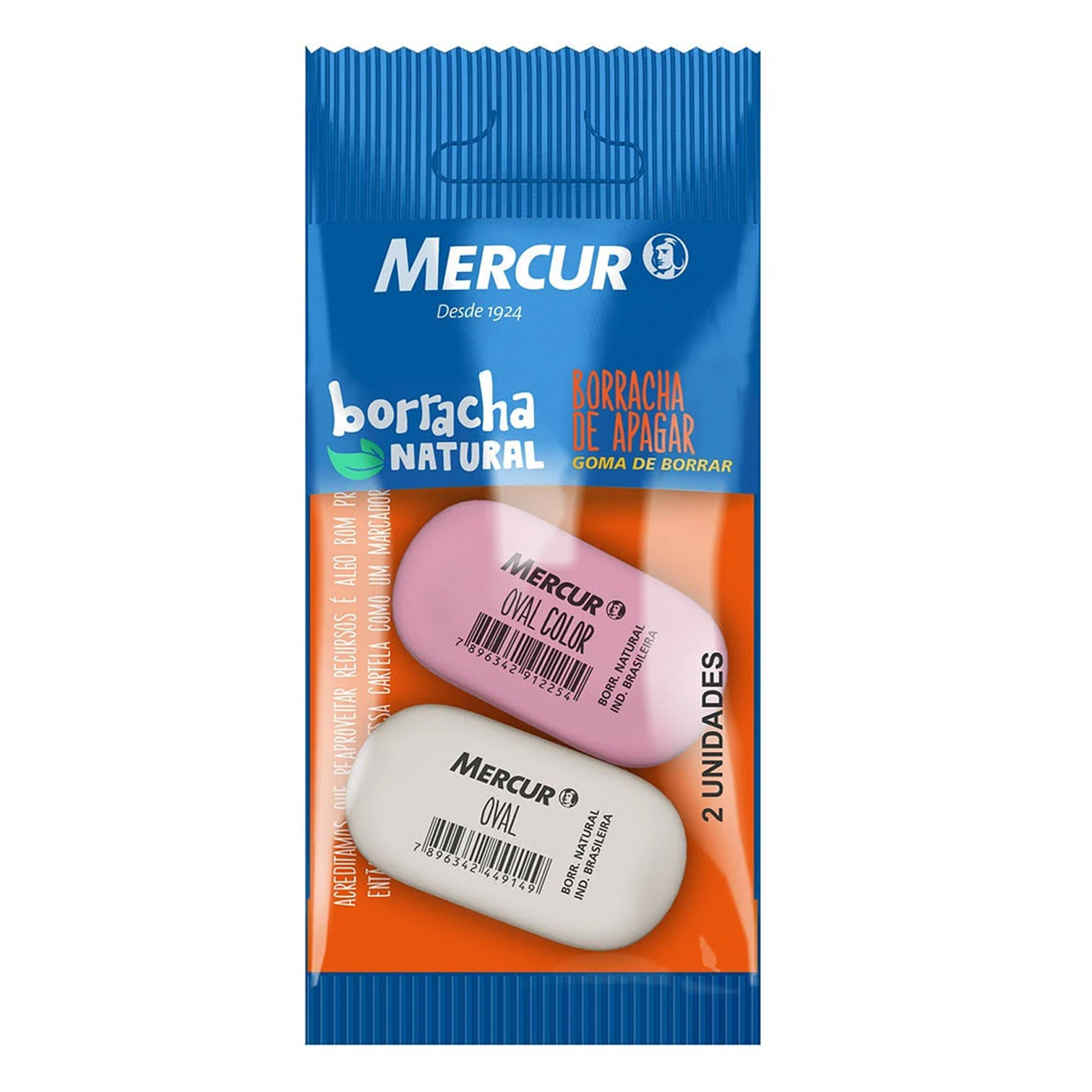 Borracha Oval Mercur c/2 Unidades Branca + Rosa