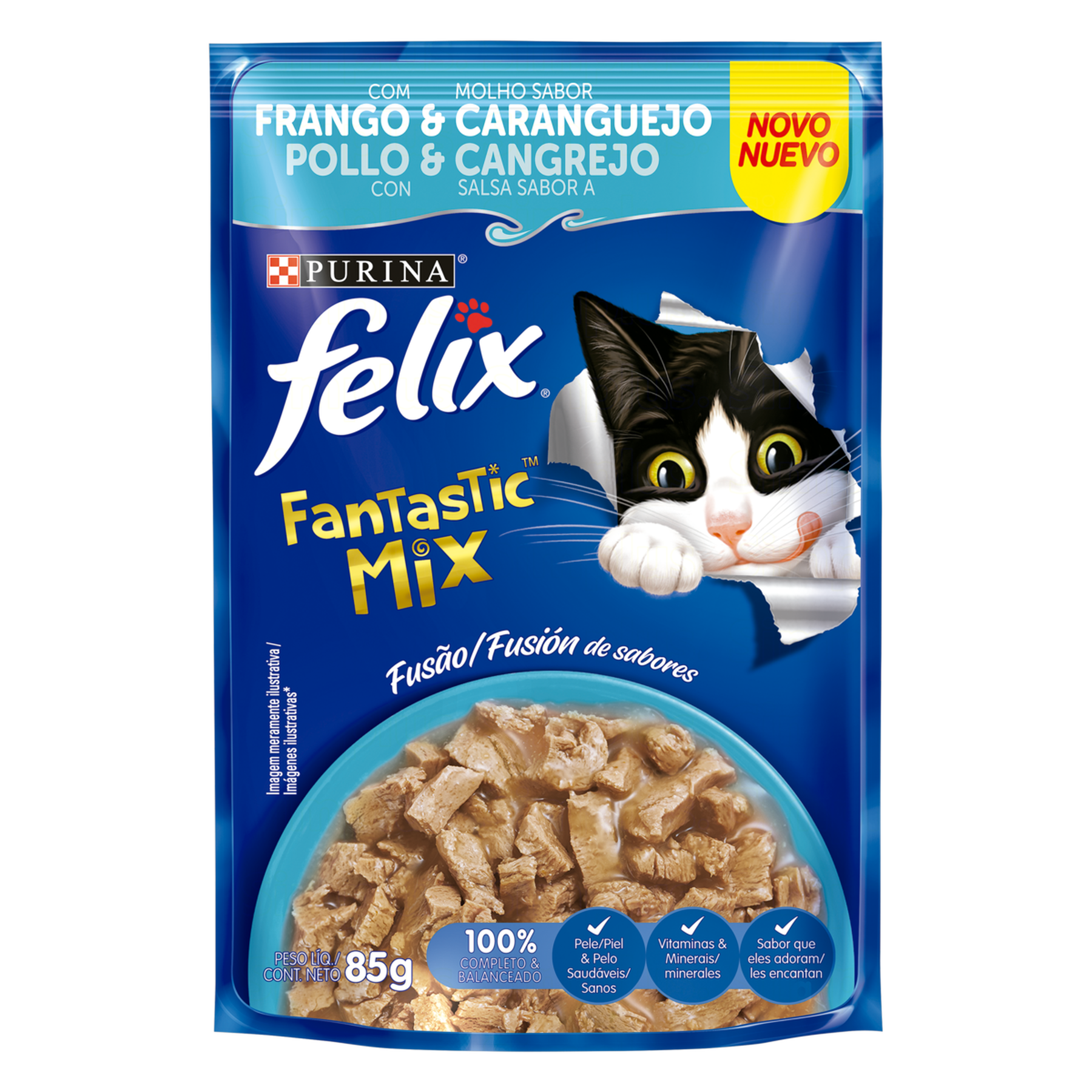 Alimento para Gatos Adultos Frango e Caranguejo Purina Felix Fantastic Mix Sachê 85g