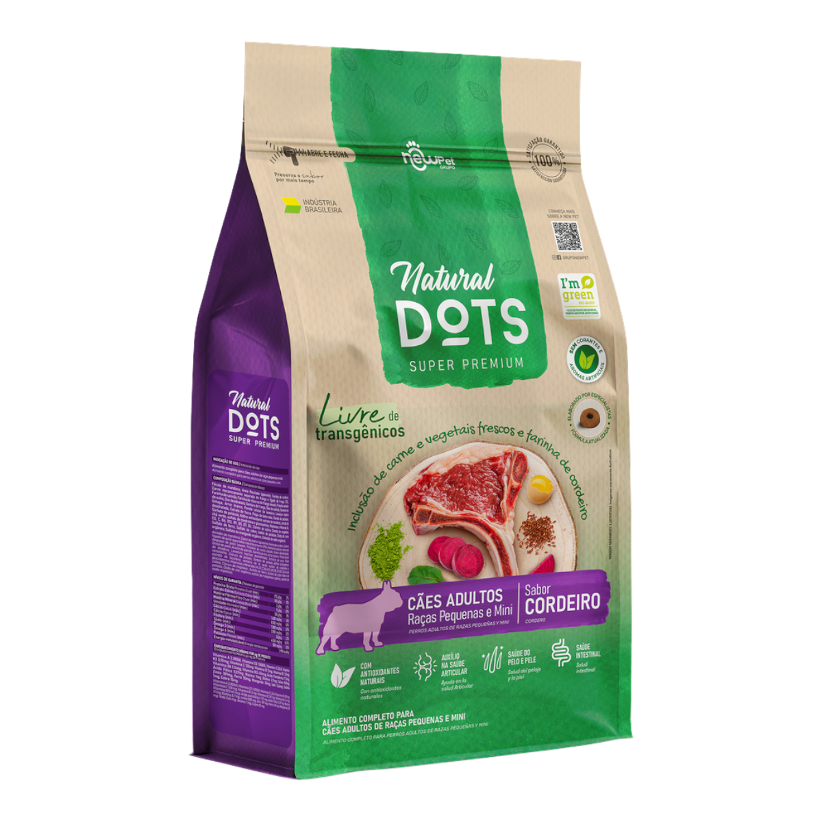 Alimento Para C&atilde;es Ra&ccedil;as Pequenas e Mini Cordeiro Natural Dots Pacote 1kg