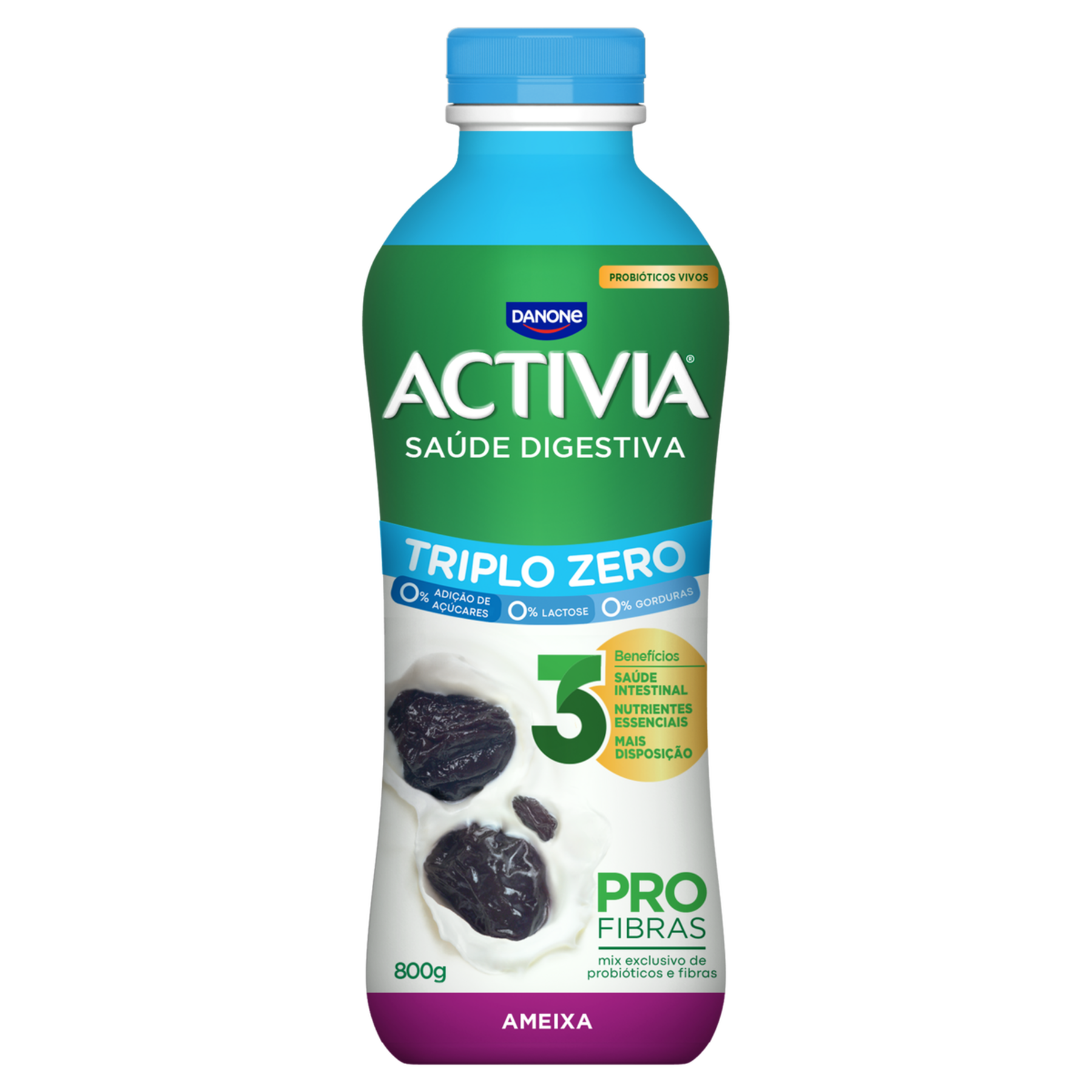 Leite Fermentado Desnatado Ameixa Triplo Zero Activia Garrafa 800g